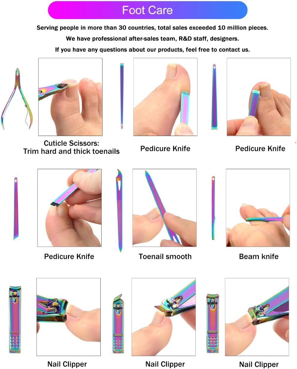 2020 New Rainbow Manicure Kits 18 Pcs Nail Clippers for Women Gift Women'S Rainbow Leather Manicure Set (18-Rainbowmanicure Kits) image number 5