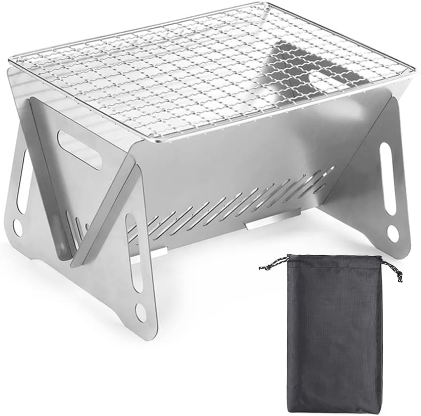 QUMOX Stainless Steel Portable Charcoal BBQ Grill with Ventilation Holes, Easy to Store, Perfect for Camping, Picnics, Beaches image number 1