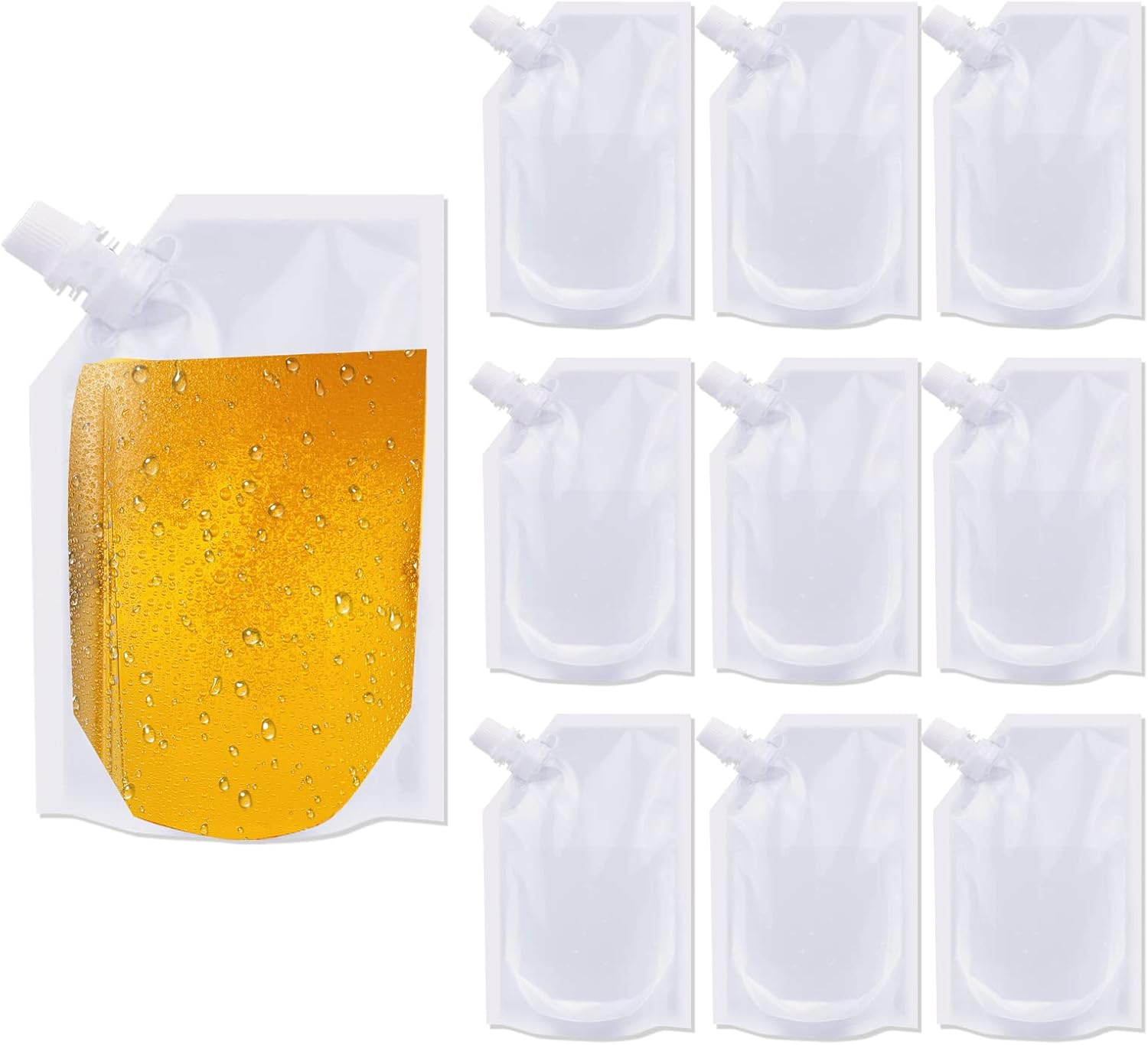 Travel Pouch,10Pcs Plastic Reusable Hip Flask with Spout,Drink Pouches for Festivals Hide Alcohol,Juice, Sneak Booze, Liquor, Rum, Water -420Ml image number 6