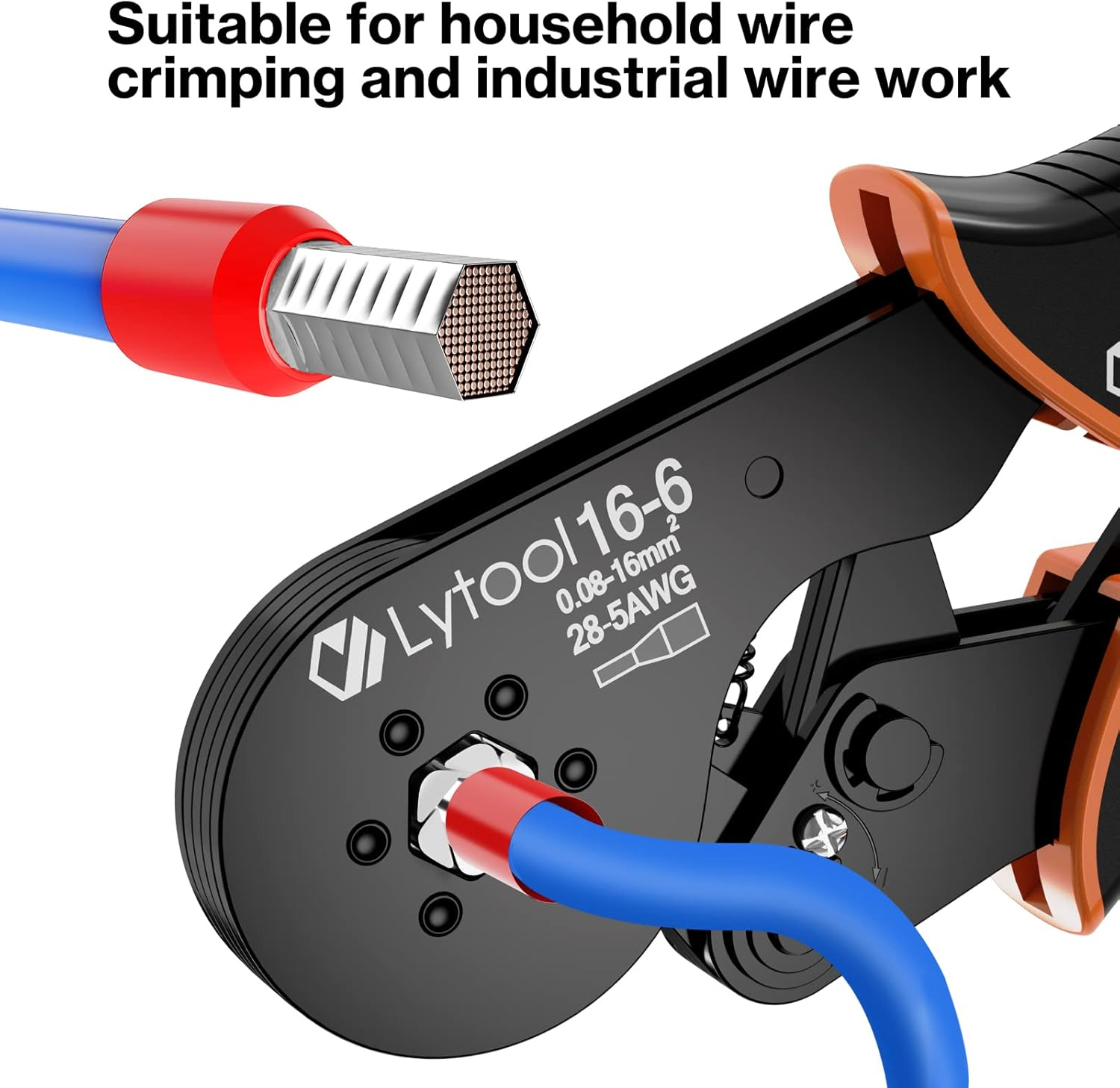 Ferrule Crimping Tools, Lytool 0.08-16Mm&sup2; Hexagonal Bootlace Ferrule Crimping Tool Kit Self-Adjustable Ratchet Crimping Pliers Set Wire Crimping Tool image number 5