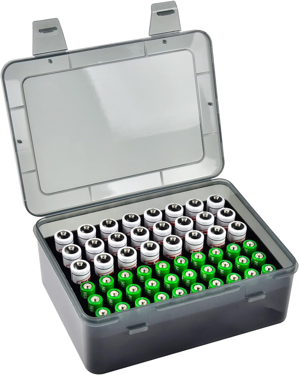 FULLCASE Battery Storage Organizer Holder Holds 72 AA AAA Batteries, Box Cases Garage Container, Home Drawer Organization Dispenser (Case Only) (White) (Gray)