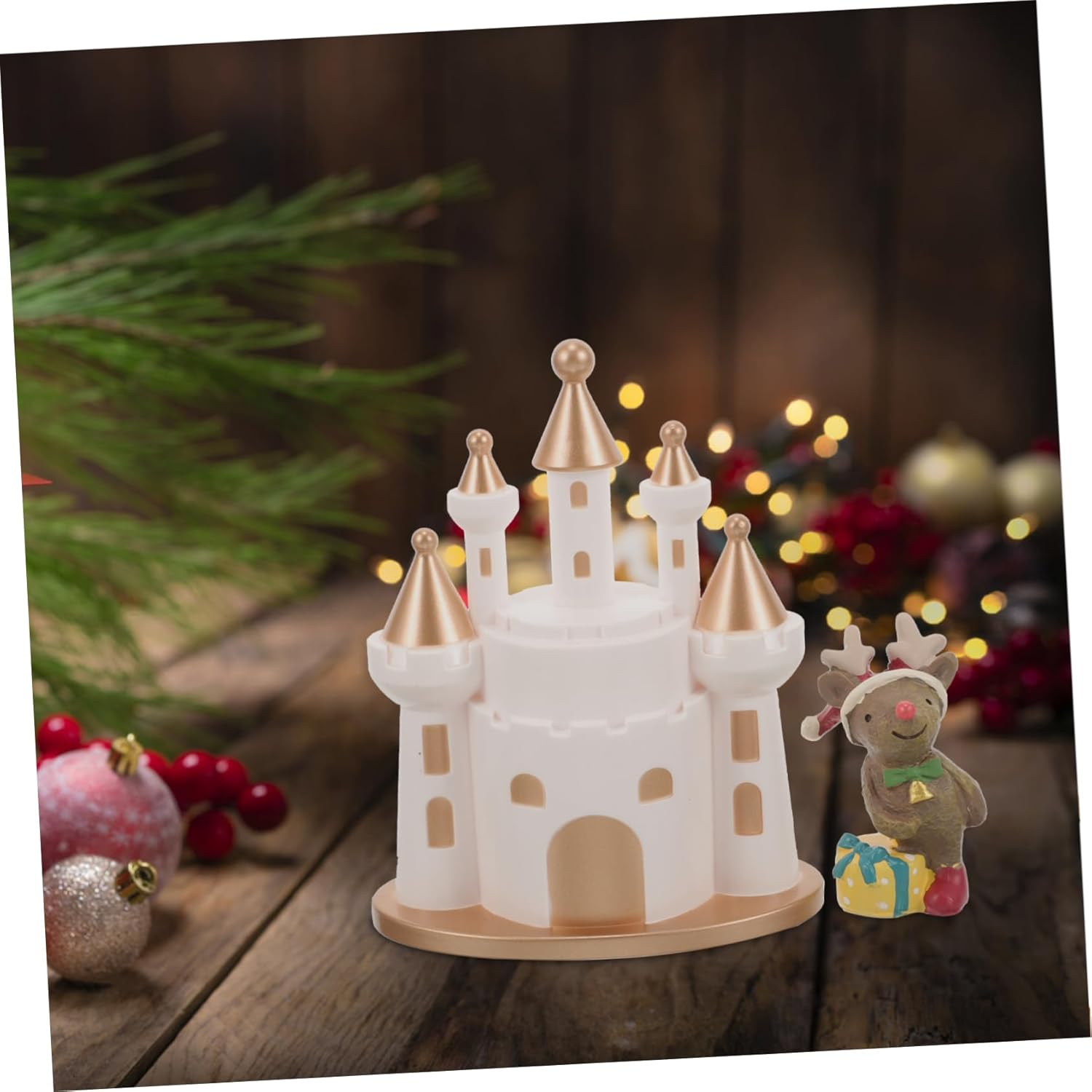 2Pcs Elk Castle Ornaments Christmas Party Adornments Lovely Desktop Decors for Xmas Creative Home Garden Decorations for Christmas Reindeer Display image number 5