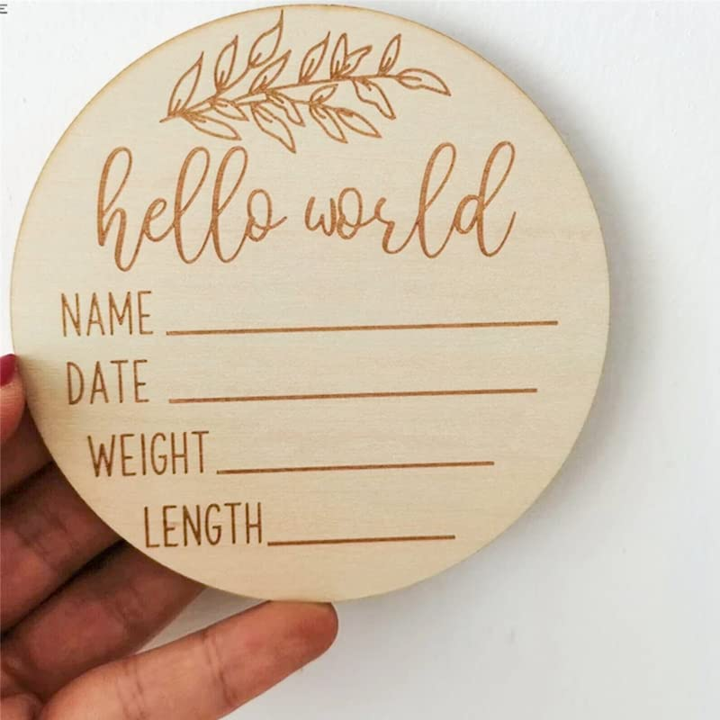 AIMALL 1X Hello World Baby Birth Announcement Wooden Plaque, 3.9 X 0.12 Inch Introducing Name Card for Newborns, Photography Prop for Baby Birth Details, Pregnancy Keepsake image number 5