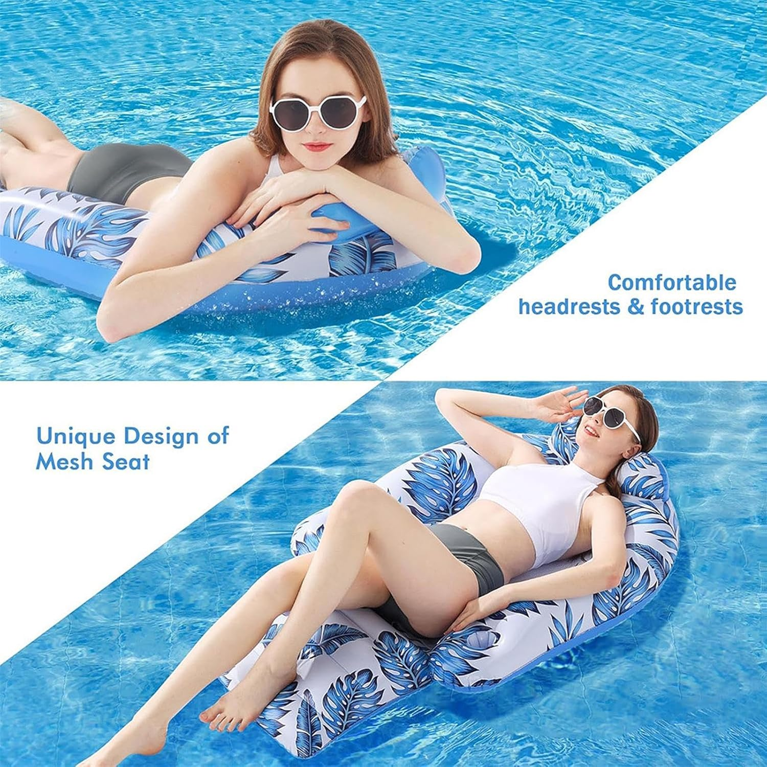Inflatable Pool Lounger | Tropical Leaves Large Pool Float Chairs with Headrest and Foot Rest,Floating Chair for Swimming Pool, Toy for Adults image number 5