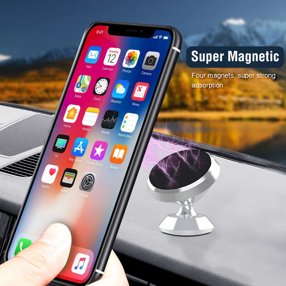 [3 Pack] Magnetic Phone Car Mount with Black Metal Plates,Tiqus Car Sturdy Stick-On Cell Phone Holder Car Built-In Amazing Strong Magnets, Hands Free Magnetic Car Phone Holder Mount with Strong Adhesive Mounting Silver image number 1