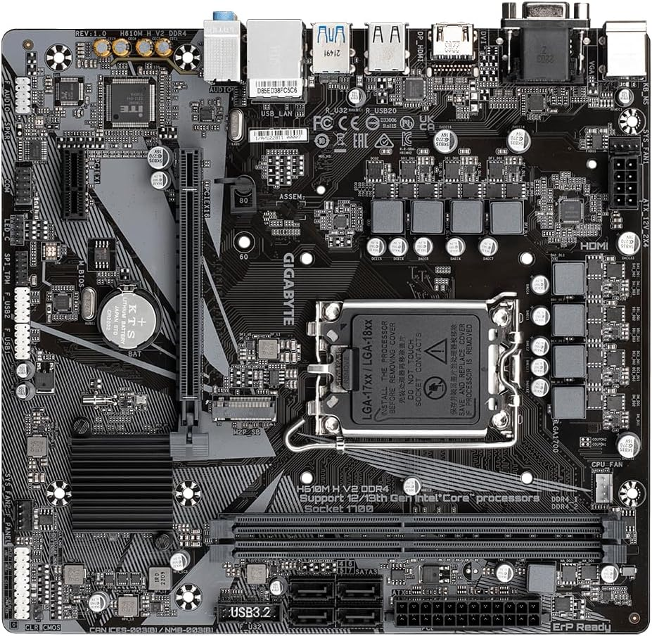 Gigabyte H610M H V2 DDR4 Motherboard - Supports Intel Core 14Th Cpus, 6+1+1 Hybrid Digital VRM, up to 3200Mhz DDR4 (OC), 1Xpcie 3.0 M.2, Gbe LAN, USB 3.2 Gen 1 image number 2