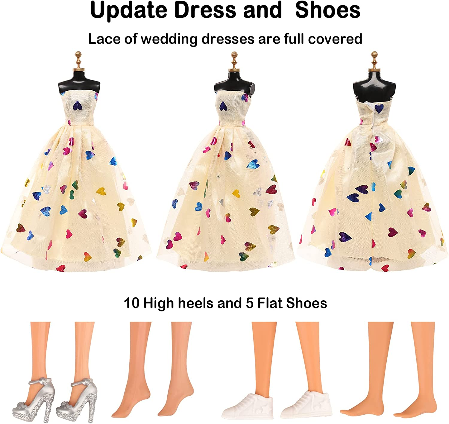 Barwa 44 Accessories for 11.5 Inch Girl Dolls: 3 Fashion Dresses + 3 Long Dresses + 3 Mini Dresses + 3 Tops + 3 Pants + 2 Swimsuits + 27 Accessories (Doll NOT Included) image number 2