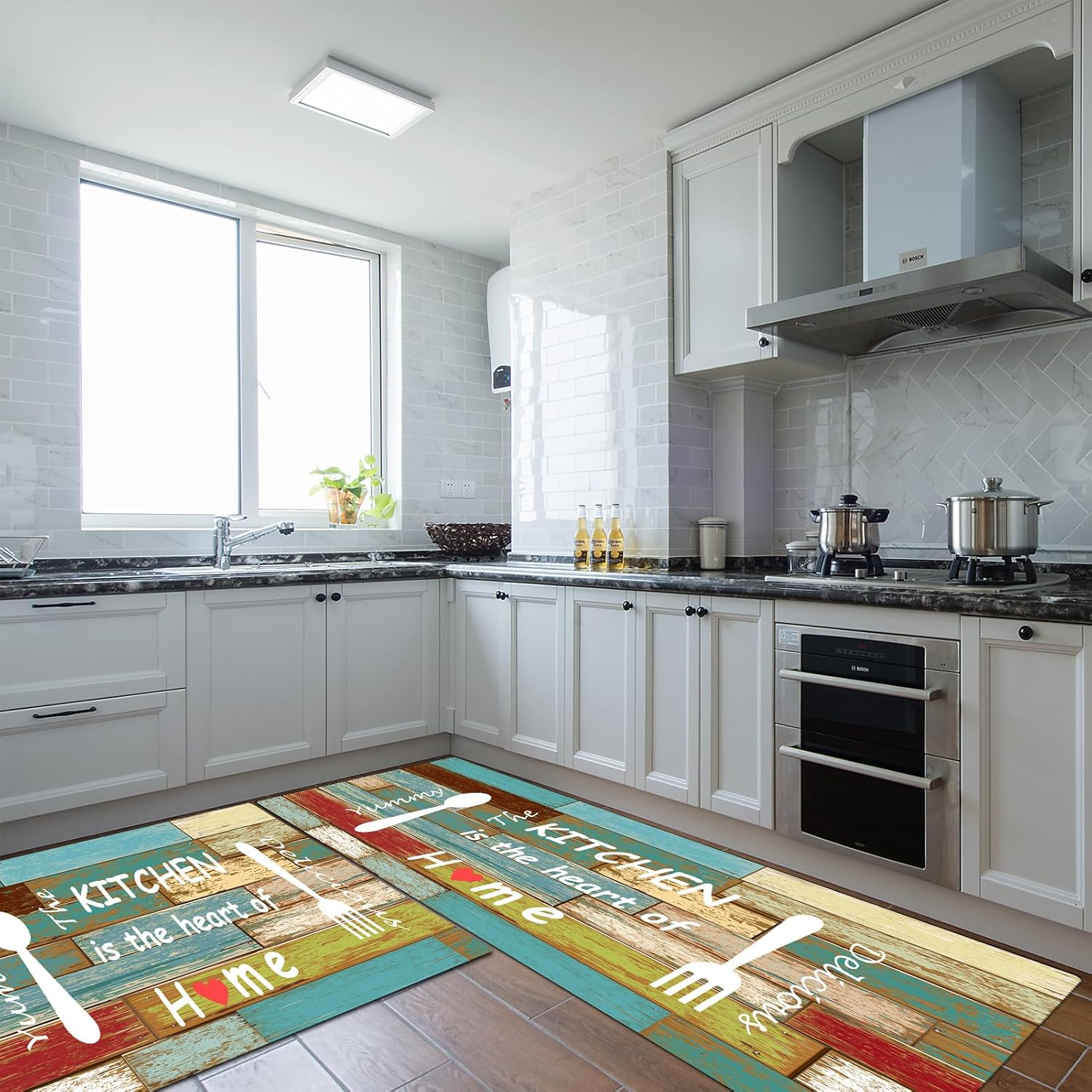 Kitchen Rugs and Mats, This Kitchen Is Seasoned with Love Kitchen Mats Set of 2, Kitchen Rug Set Non-Skid Washable, 50Cm X 80Cm + 50Cm X 120Cm (Multicolor, 50Cm X 80Cm + 50Cm X 120Cm) image number 2