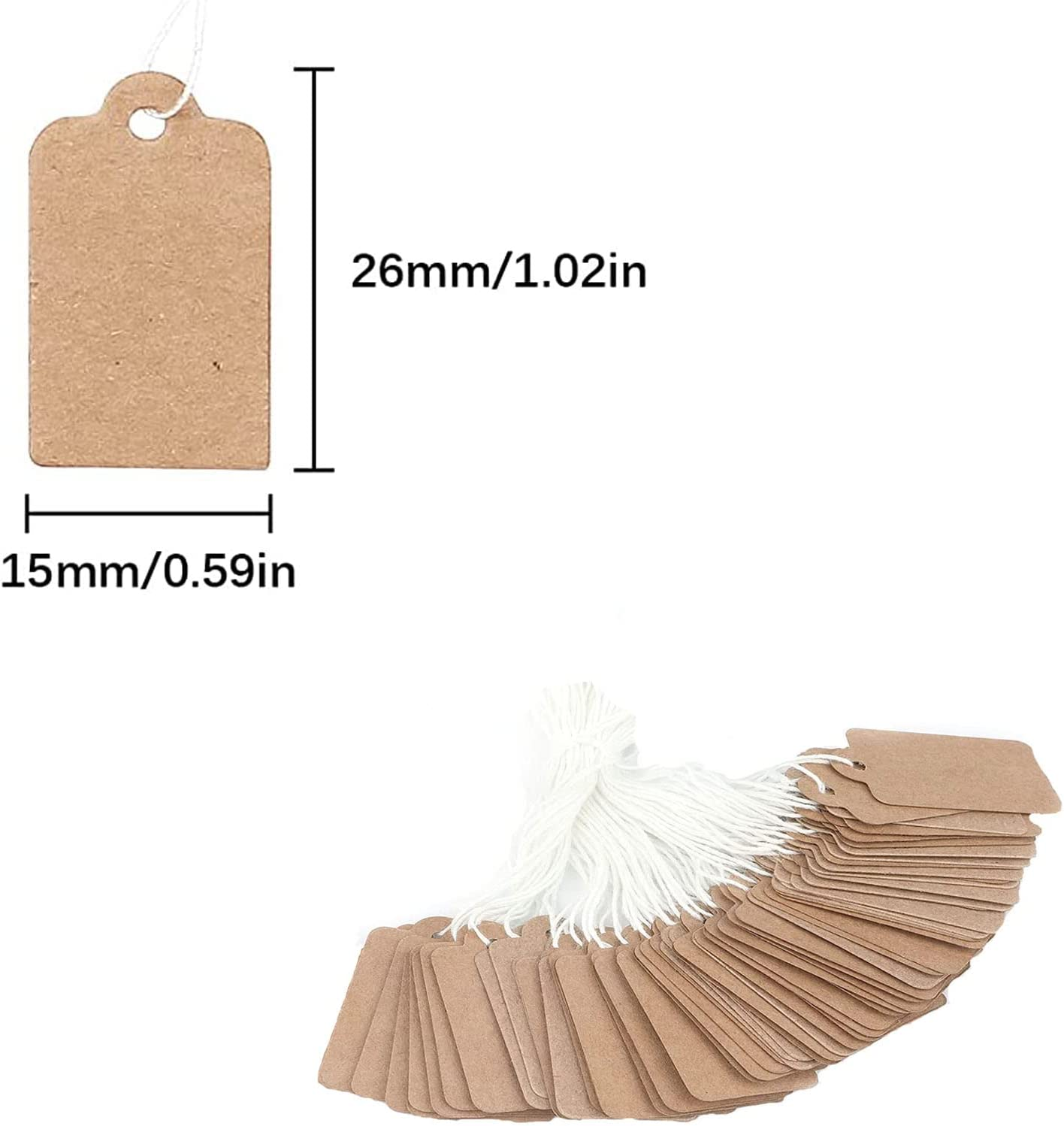 500Pcs Price Tags,26Mm*15Mm Marking with String,Writable Brown for Clothing,Necklaces,Jewelry,Hanging Rope Tags (Brown) image number 5
