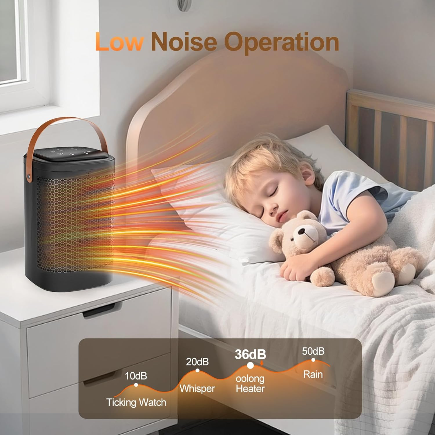 Oolong 1500W Portable Ceramic Heater with Thermostat & Remote, Energy Efficient Electric Heater Fan, 70&deg; Oscillation, 12H Timer Tip-Over & Overheat Protection for Bedroom, Living Room, Home Office image number 4