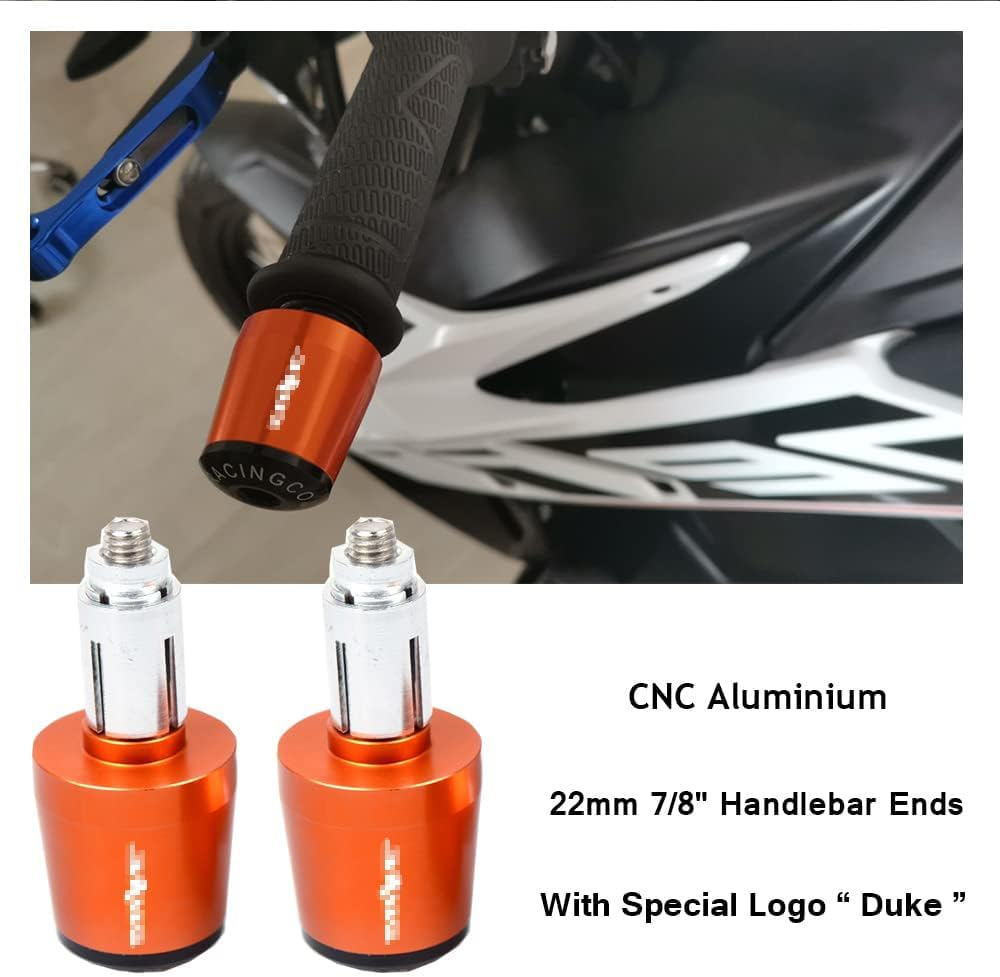 Universal Duke Handlebar Ends 22Mm 7/8" - 2Pcs Moto Grips Ends for Duke 125 200 390 690 790 890 1190 1290/Adventure (Orange) image number 3
