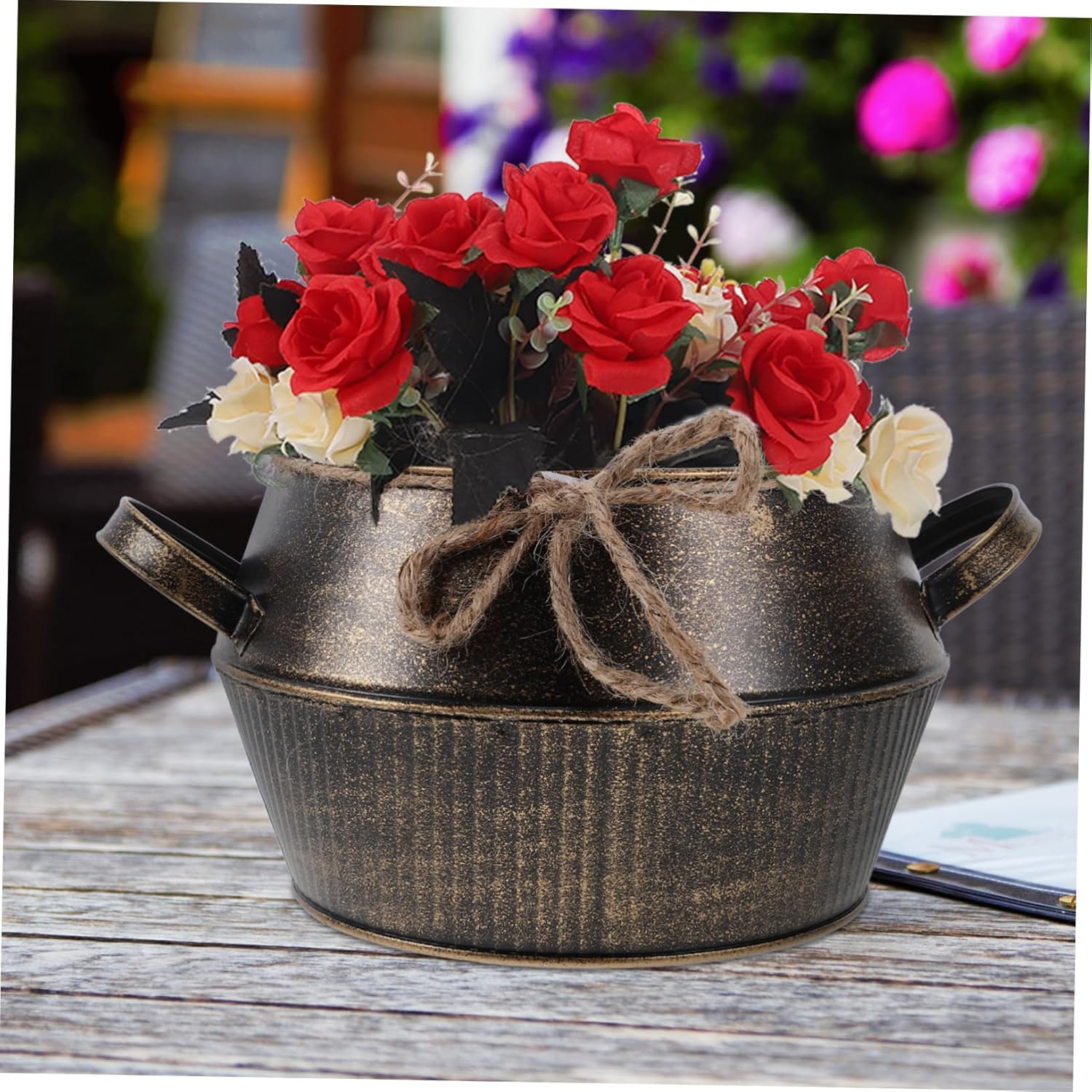 Vintage Iron Planter Creative Flower Pot Decorative Plant Pots with Handles for Home image number 6