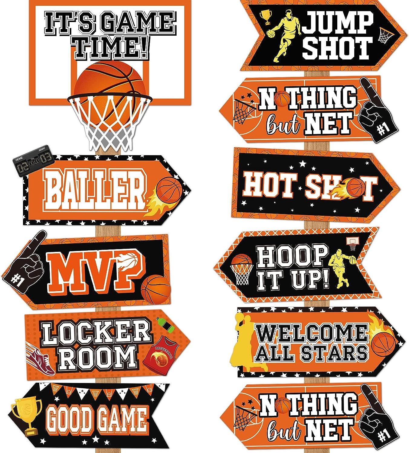 20 Pieces Basketball Decoration Basketball Party Sign Sport Themed Paper Basketball Sign Basketball Party Decoration Basketball Decoration for Party Wall Cutout Decoration