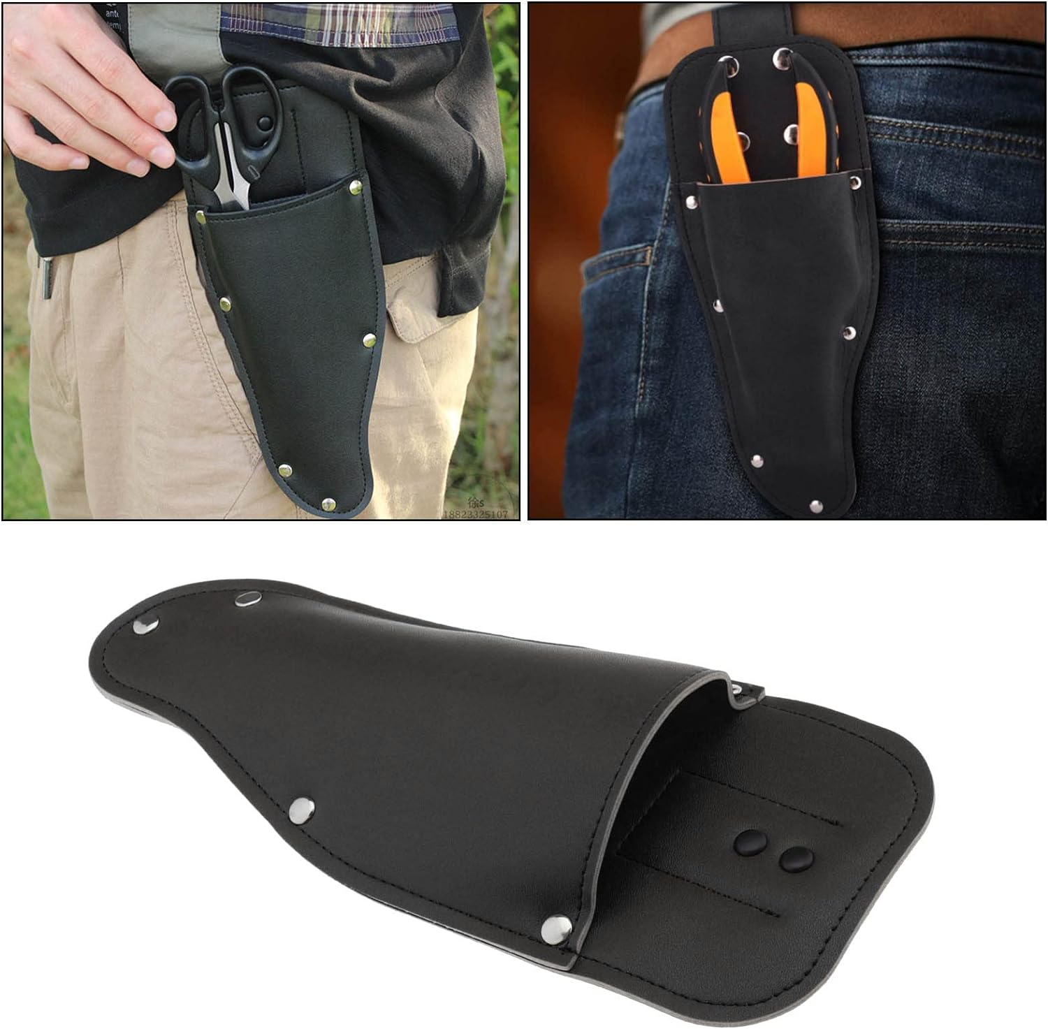 Garden Pruner Sheath Garden Pruner Protective Case PU Leather Holster Protective Cover Scabbard for Gardening Tools Plier Scissors Black