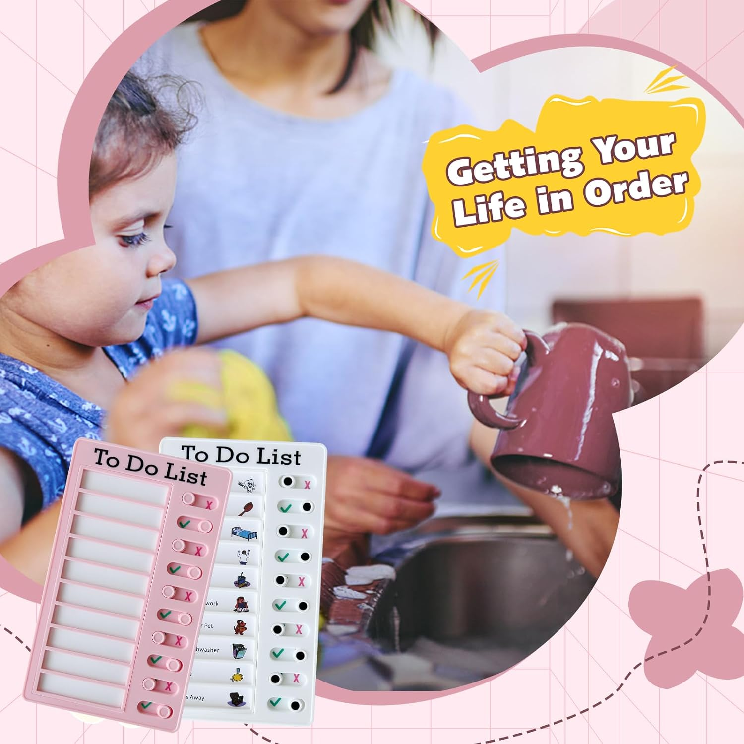 Chore Chart for Kids Multiple Kids, 4 Pcs Plastic Checklist Board Reusable to Do List with 40 Detachable Cardstock, My Chores Slider Chart for Daily/Morning/Bedtime Routine Planning image number 2