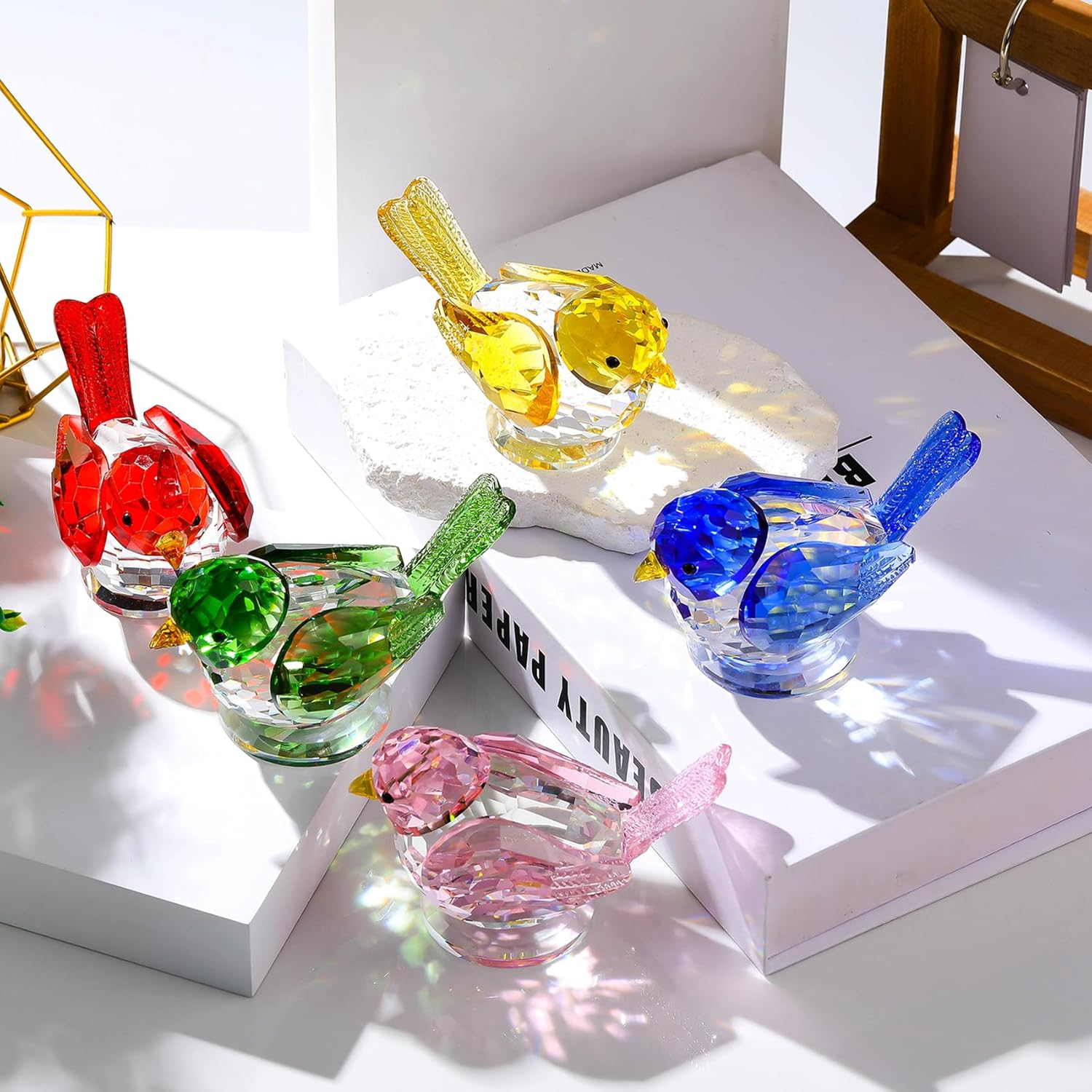 Ornalrist Crystal Green Clear Birds Figurine Handmade Collectible Animal Figurines Gifts for Him Dad Table Home Decoration Paperweight image number 3