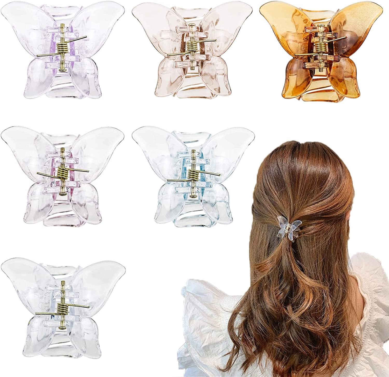 6 PACK Women'S Butterfly Hair Claw Clips Transparent Hair Claw French Acrylic Small Hair Claw Clamps Hair Jaw Clips Hair Accessories for Girls Women Thick or Thin Hair image number 1