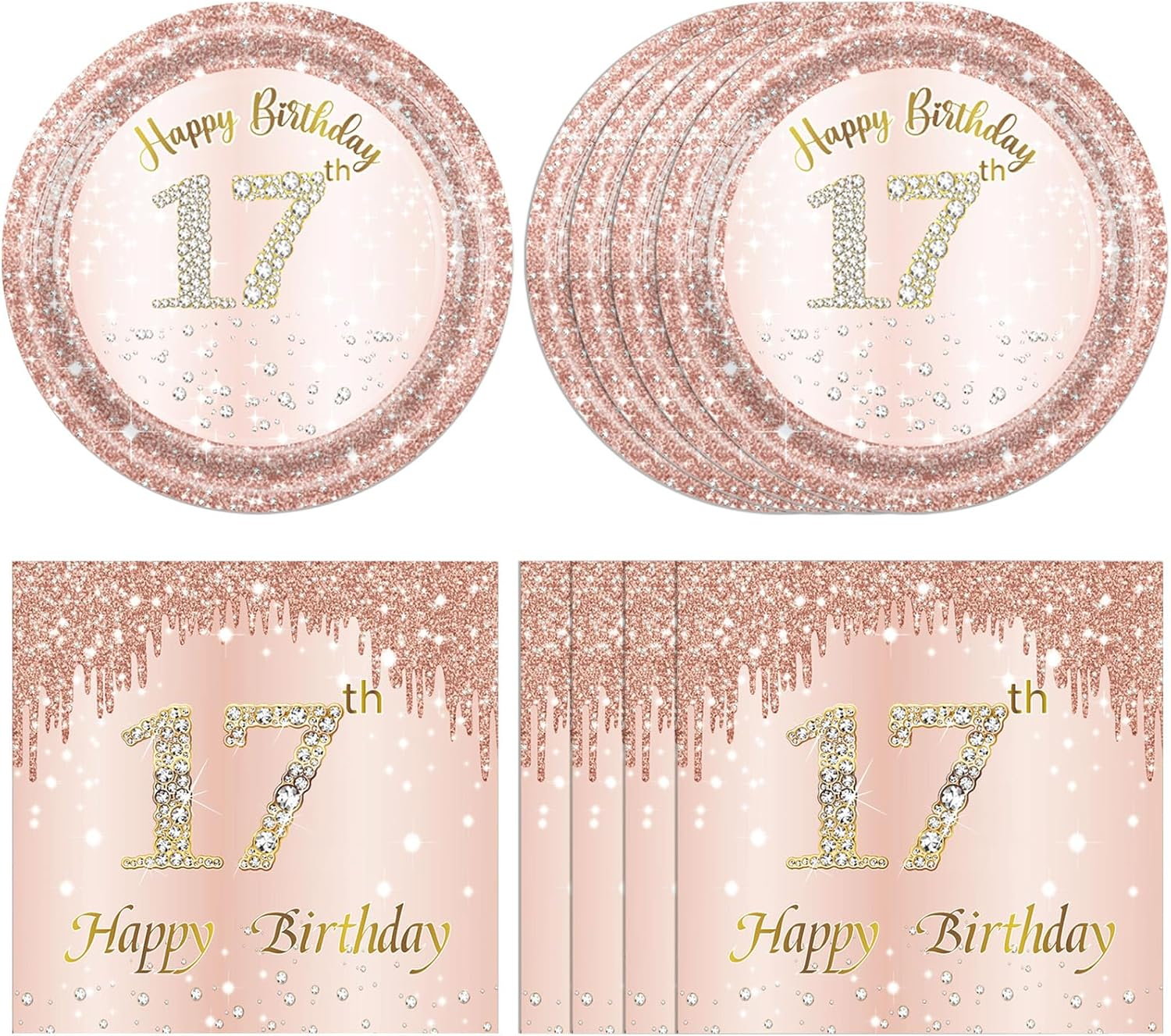 21St Birthday Rose Gold Party Supplies Rose Gold Birthday Supplies Plates and Napkins Happy 21 Birthday Disposable Tableware Party Supplies for Girls Women image number 6