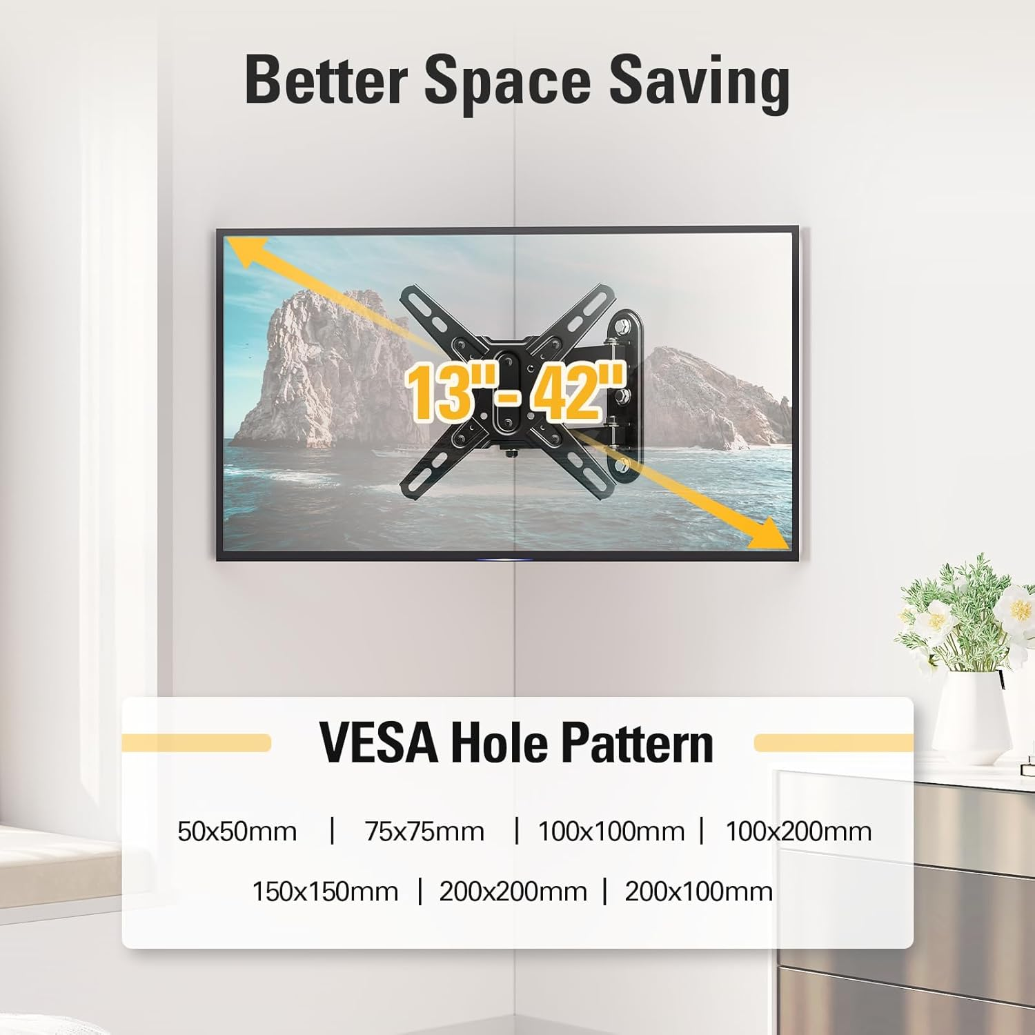 Mounting Dream Full Motion TV Mount with Swivel and Tilt, TV Wall Mount Fits Most 13-42&rdquo; Tvs and Monitor up to 50 LBS and VESA 200X200Mm, Articulating Arm TV Brackets for Single Stud MD2465-04 image number 2