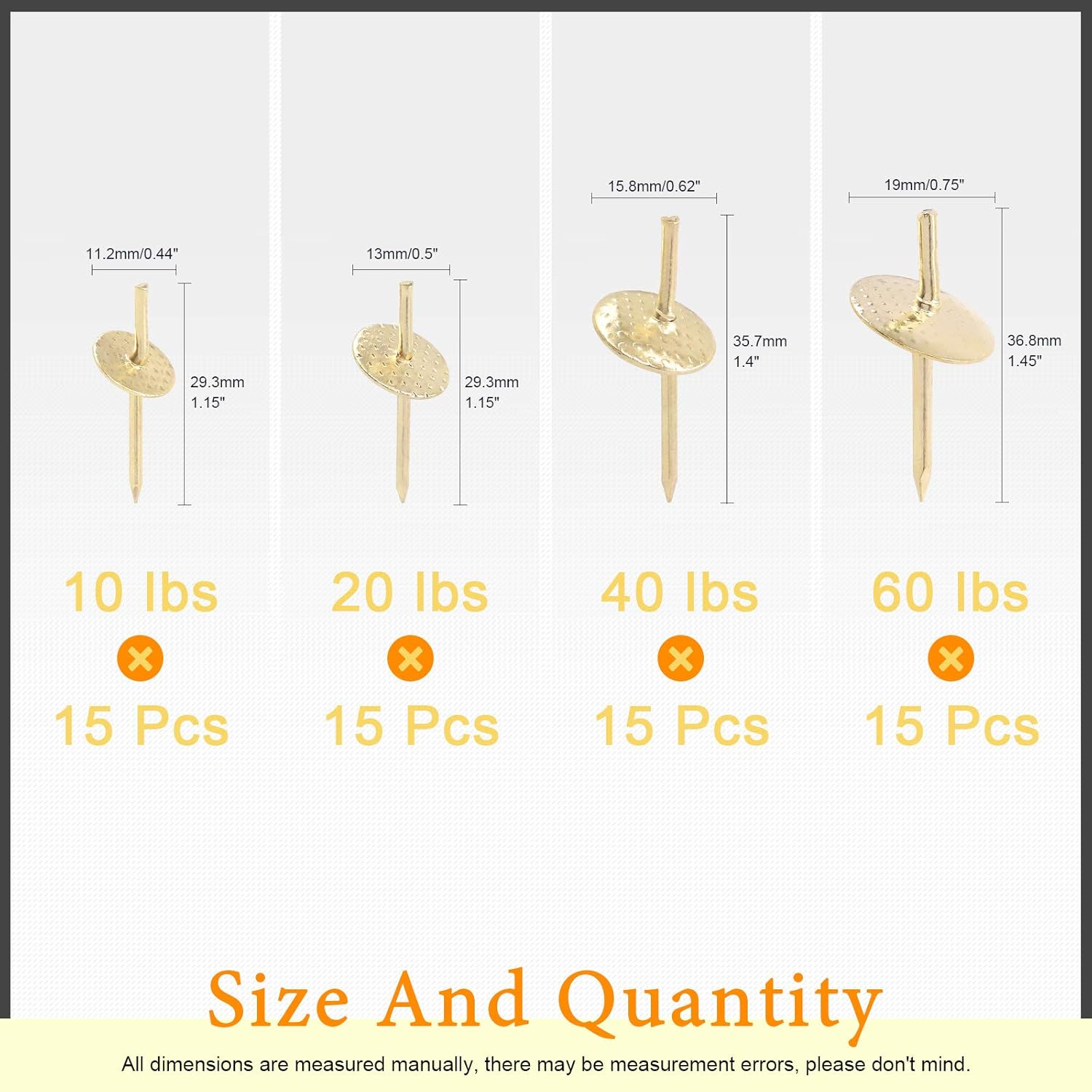 80 Pcs Assorted One Step Hangers Set with 10/20/40/60 Lbs Quick Picture Hangers, Iron Alloy Nail Hooks Photo Frame Hangers Professional Plaster Picture Hanging Kit on Wooden/Drywall image number 5