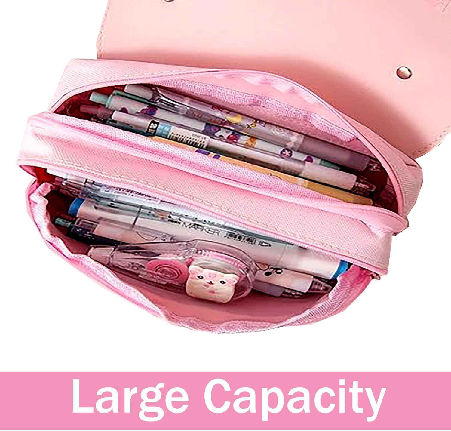 Large Capacity Pencil Case, Cute Pencil Pouch with 3 Compartment, Cartoon 3D Extrusion Cat Decoration Pencil Case, Portable Pencil Bag, Pen Storage Box for Office College School Stationery image number 3
