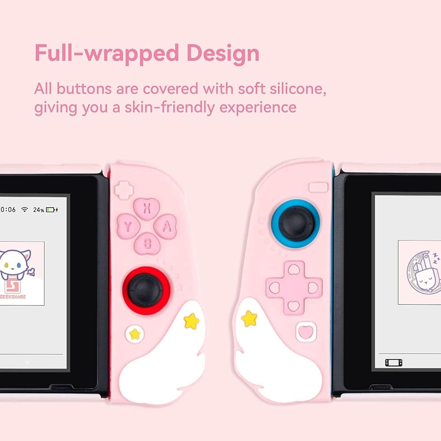 Geekshare Cute Soft Silicone Protective Case Compatible with Nintendo Switch Console and Joy Con- Shock-Absorption and Anti-Scratch Slim Cover Case with Ergonomic Design for Switch (Pink) image number 6