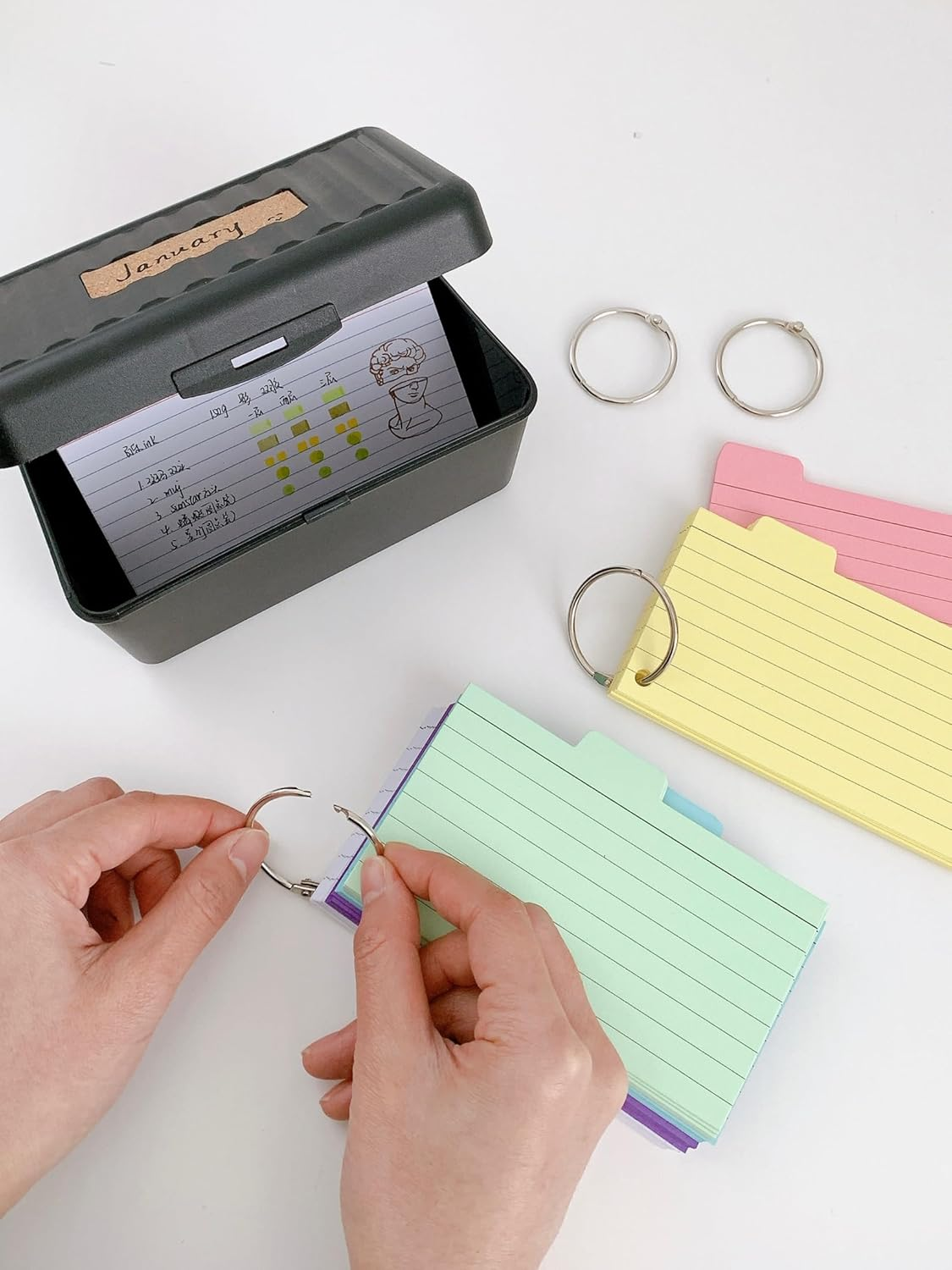 Index Card Holder Set, 3X5" Index Card Organizer Box with Dividers, Business, Recipe, or Note Card Storage Boxes for Home Office Flashcard image number 5