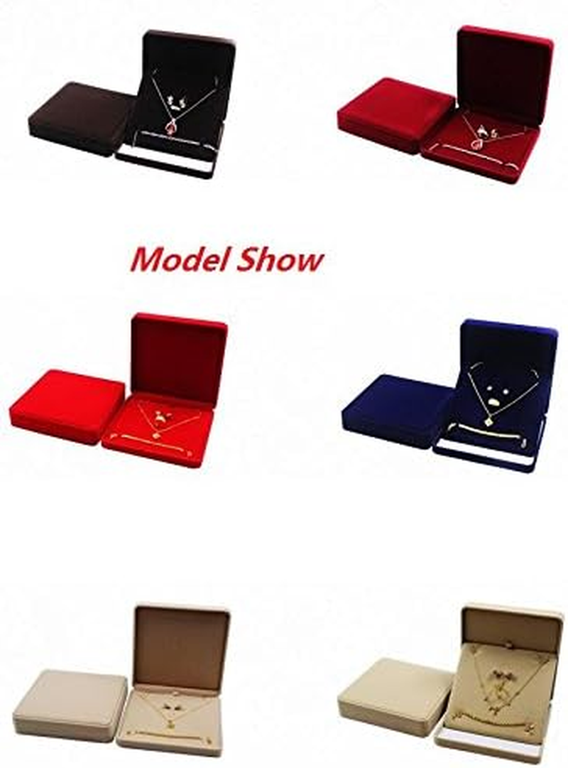 TIKIYOGI Jewelry Set Velvet Box Necklace Earring Ring Necklace Bracelet Gift Display Case Wedding Jewelry Storage Holder (Red) - Beige For Pearl Necklace image number 6