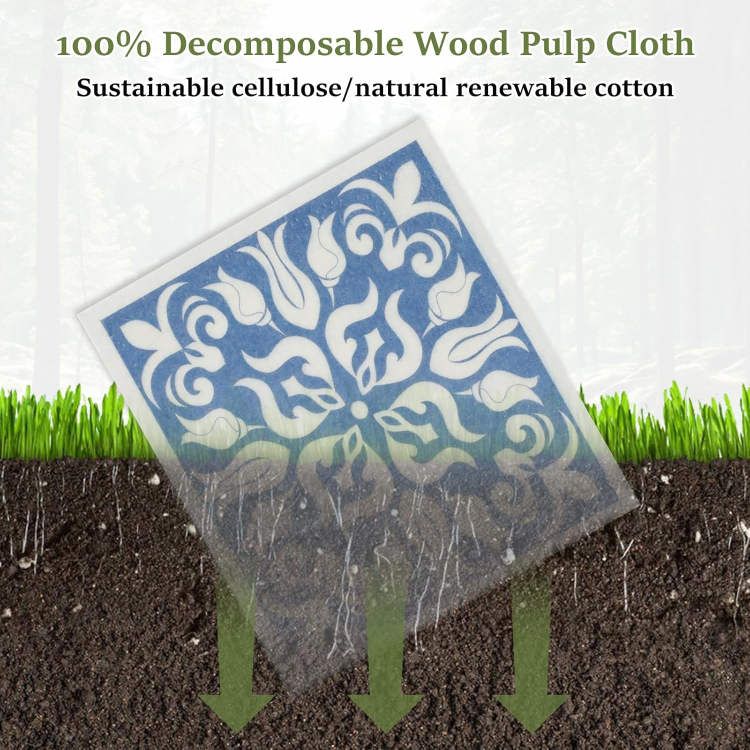 6Pcs Swedish Dishcloths - Reusable Kitchen Dish Cloth Towels - Absorbent Kitchen Dish Rags - Soft Cellulose Sponge Cloths - 7.7 X 6.7Inch - Blue, Geometric Pattern image number 5