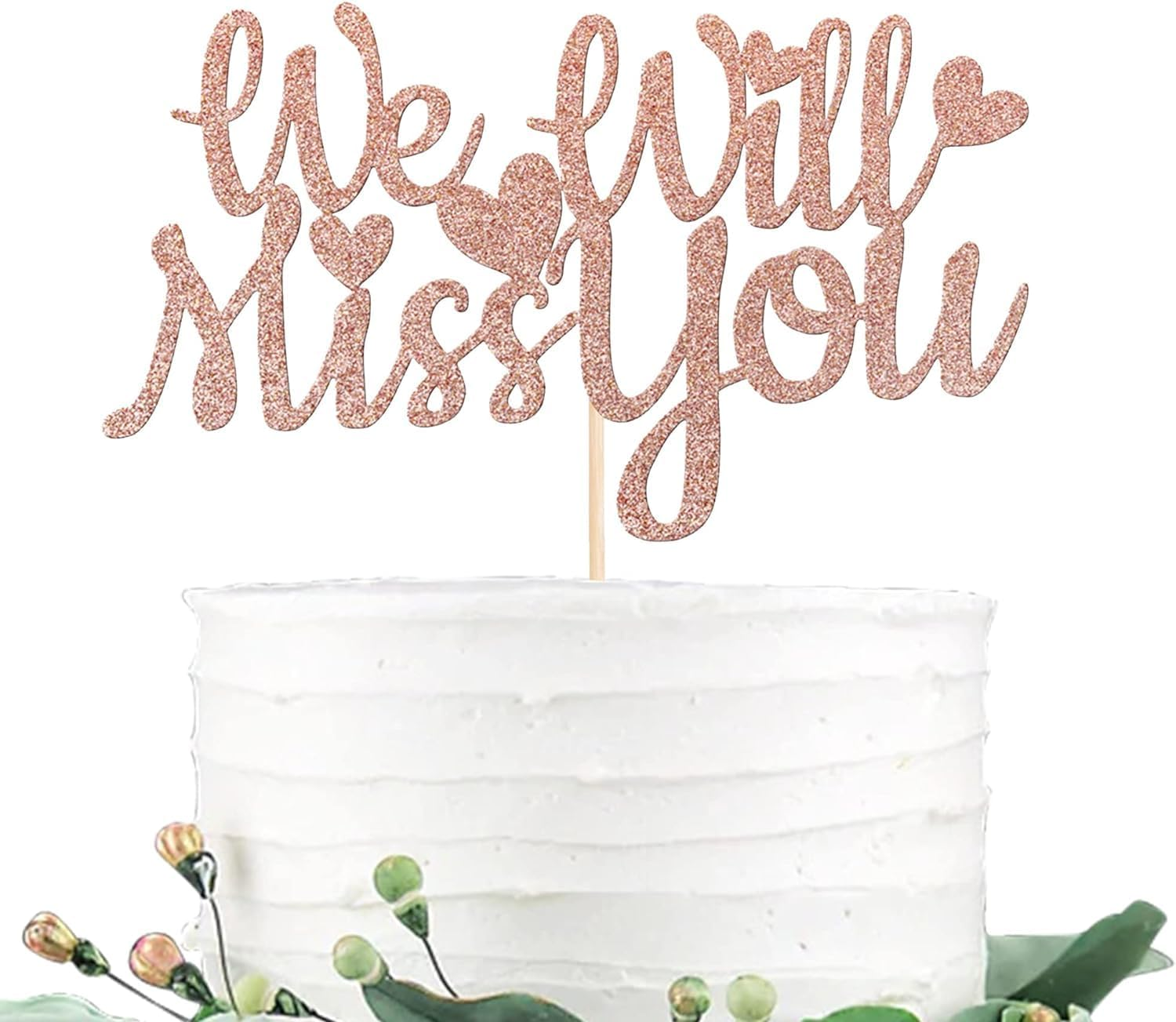 1 Pack We Will Miss You Cake Topper Glitter Red Love Heart Good Luck Cake Pick Retirement Theme Going Away Party Cake Decorations image number 3