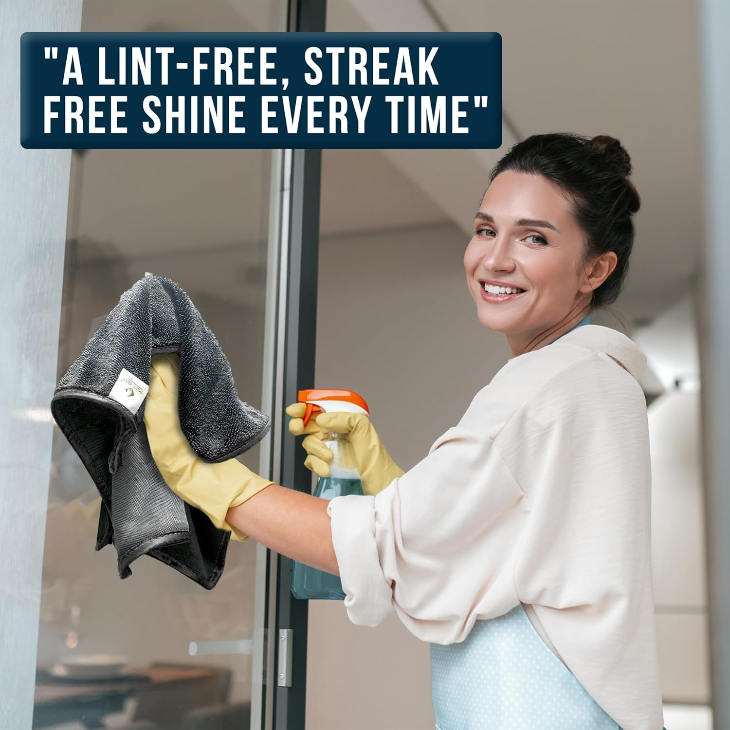 Towelogy Microfibre Shower Drying Cloths Streak Free, Super Absorbent Cleaning Cloth for Glass, Window, Kitchen, Car, Bathroom Drying Cloth | 2 Pack, Large 40X40Cm (Black) image number 6