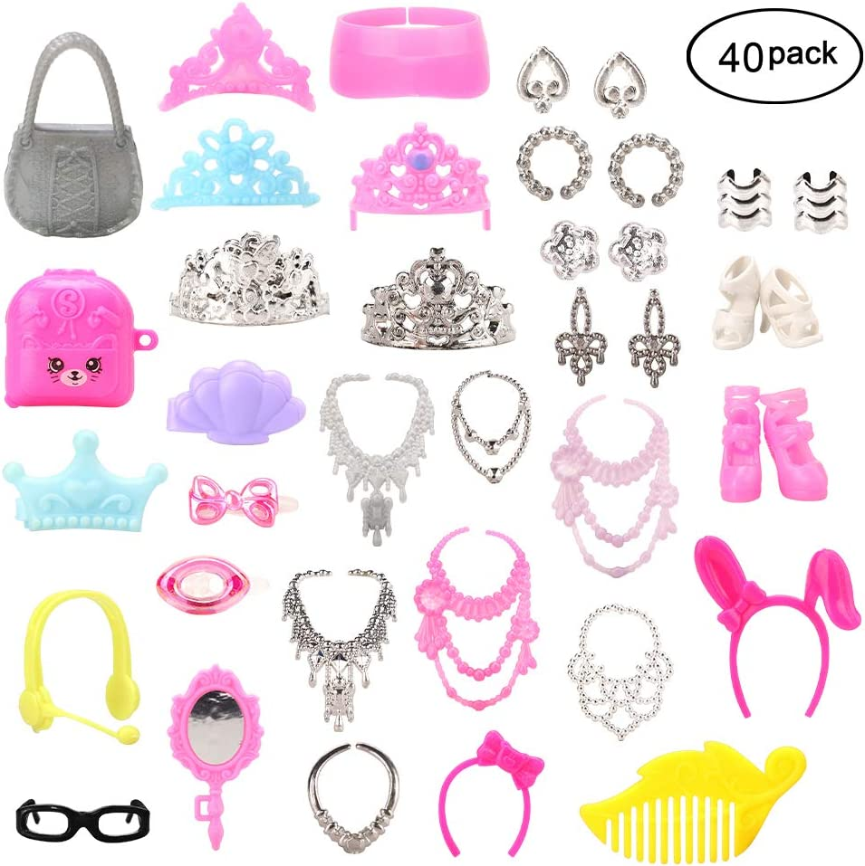 Barwa 55 Pcs Doll Clothes and Accessories Set EU CE-EN71 Certified Include 15 Clothes Party Grown Outfits + 40 Different Doll Accessories for 11.5 Inch Dolls image number 1