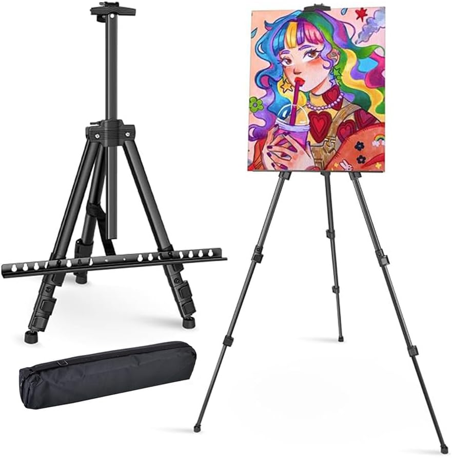 Art Painting Easel, Aluminum Alloy Portable Telescopic Painting Stand, Adjustable Foldable Tripod for Painting Canvas, Suitable for Tabletop, Floor Painting and Advertising Display. (Black) image number 5