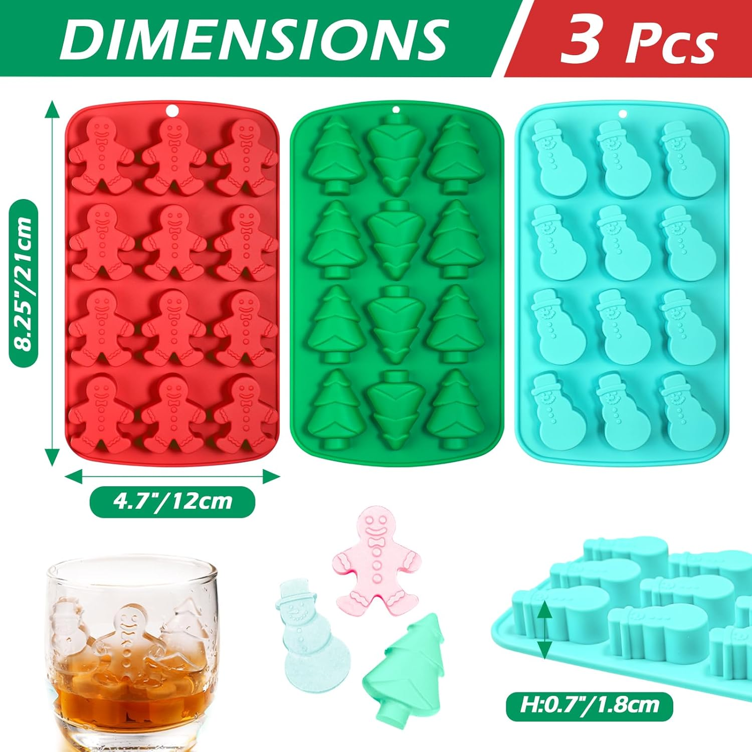 Kamehame Christmas Ice Cube Molds, Silicone Ice Molds with Shape Gingerbread Snowman Christmas Tree, Chocolate Dessert Baking Molds image number 5