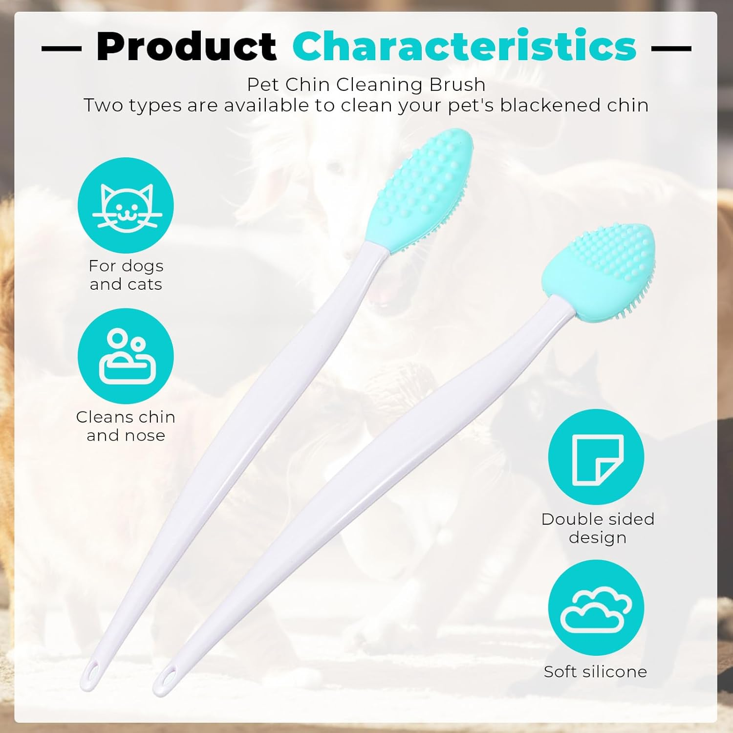 4Pcs Cat Acne Chin Treatment, Black Seed Soft Silicone Grooming Scraper, for Chin Acne & Blackhead Exfoliation, Double-Sided Brush