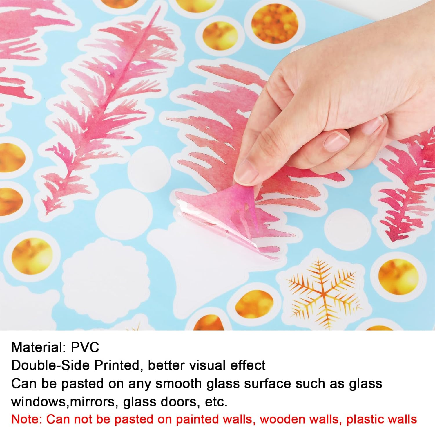 6 Sheets Christmas Window Clings Vintage Xmas Pink-Gold Santa Snowman Window Decals Double-Sided Winter Holiday Glass Decor image number 3