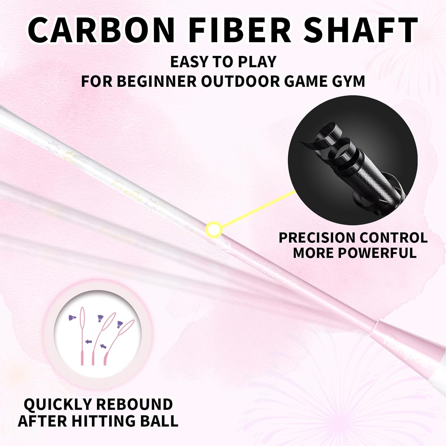 Professional Badminton Racket, Carbon Fiber Badminton Racket, High Tension String Lightweight Badminton Racquet with Badminton Racket Bag for Sports Training Game - Firefly-Pink image number 6