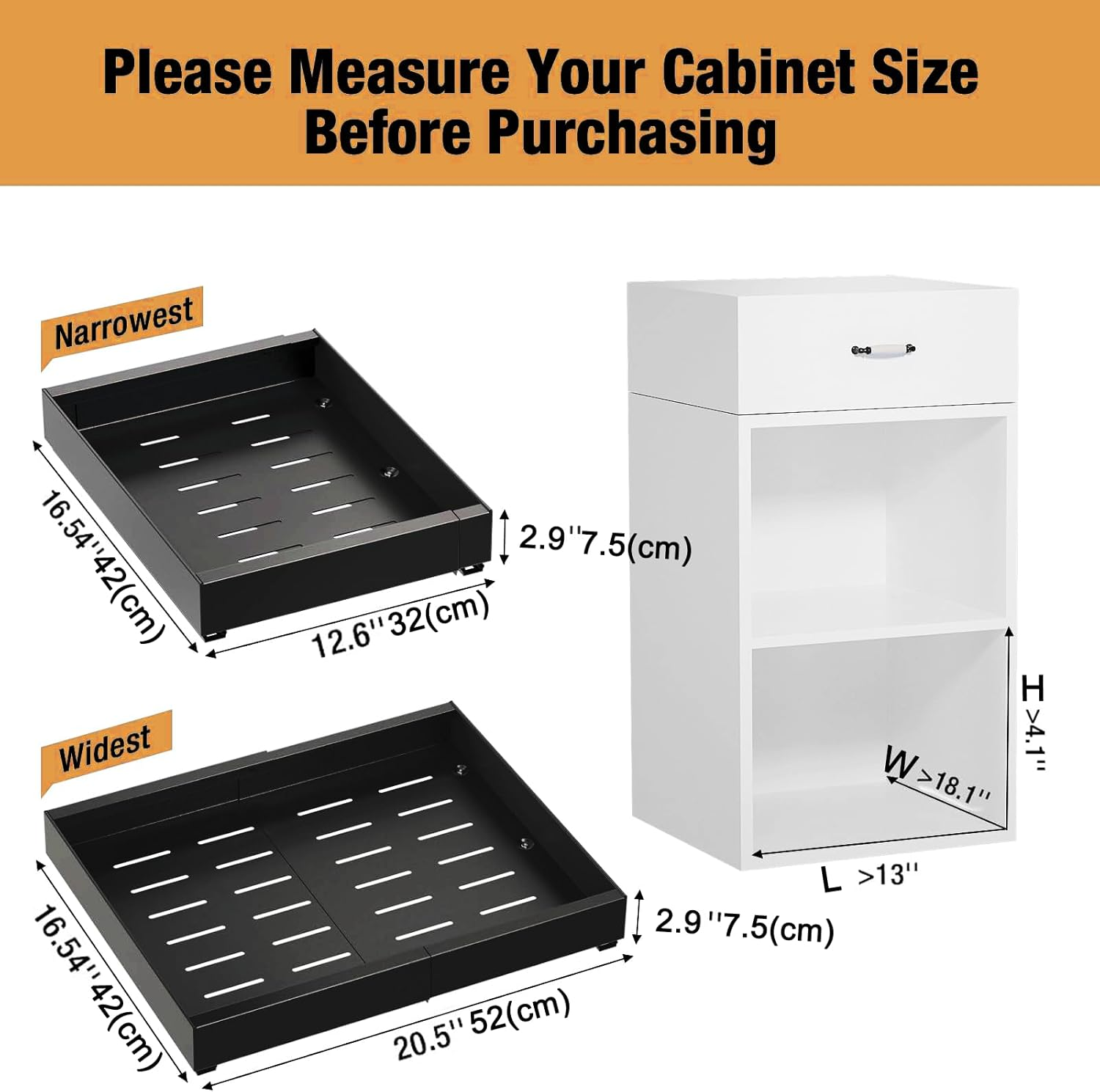 2 Pcs Pull Out Cabinet Organizer, Expandable(12.6"-20.5") Heavy Duty Slide Out Drawers Fixed with Adhesive Nano Film for Pots, Rollout Shelf Storage for Kitchen Cabinet Organization, Pantry, Bathroom image number 5