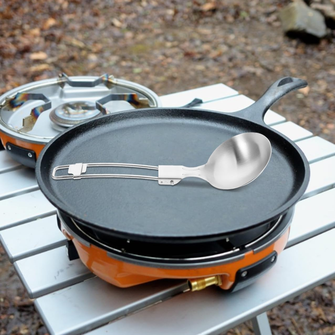 Kisangel Ergonomic Folding Spoon Multi-Use Camping Cooking Utensil Reusable Travel Cutlery Stainless Steel Soup Ladle for Outdoor Adventures image number 3