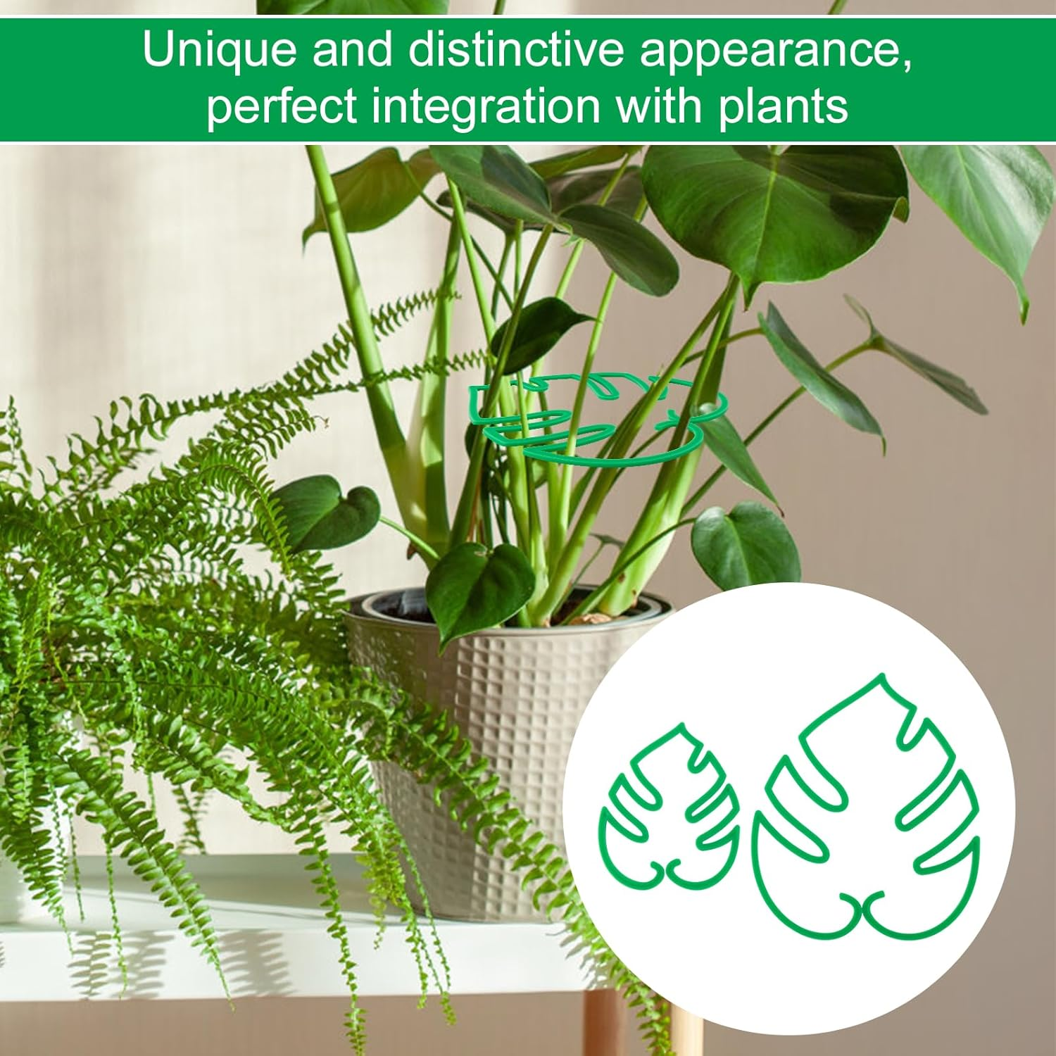 2Pcs Monstera Shaped Plant Stand, 2 Sizes Aesthetic Leaf Plant Support Climbing Houseplant Stem Supports Plant Stem Support Plant Growth Accessories for Keeping Plants Growing Vertical (Green)