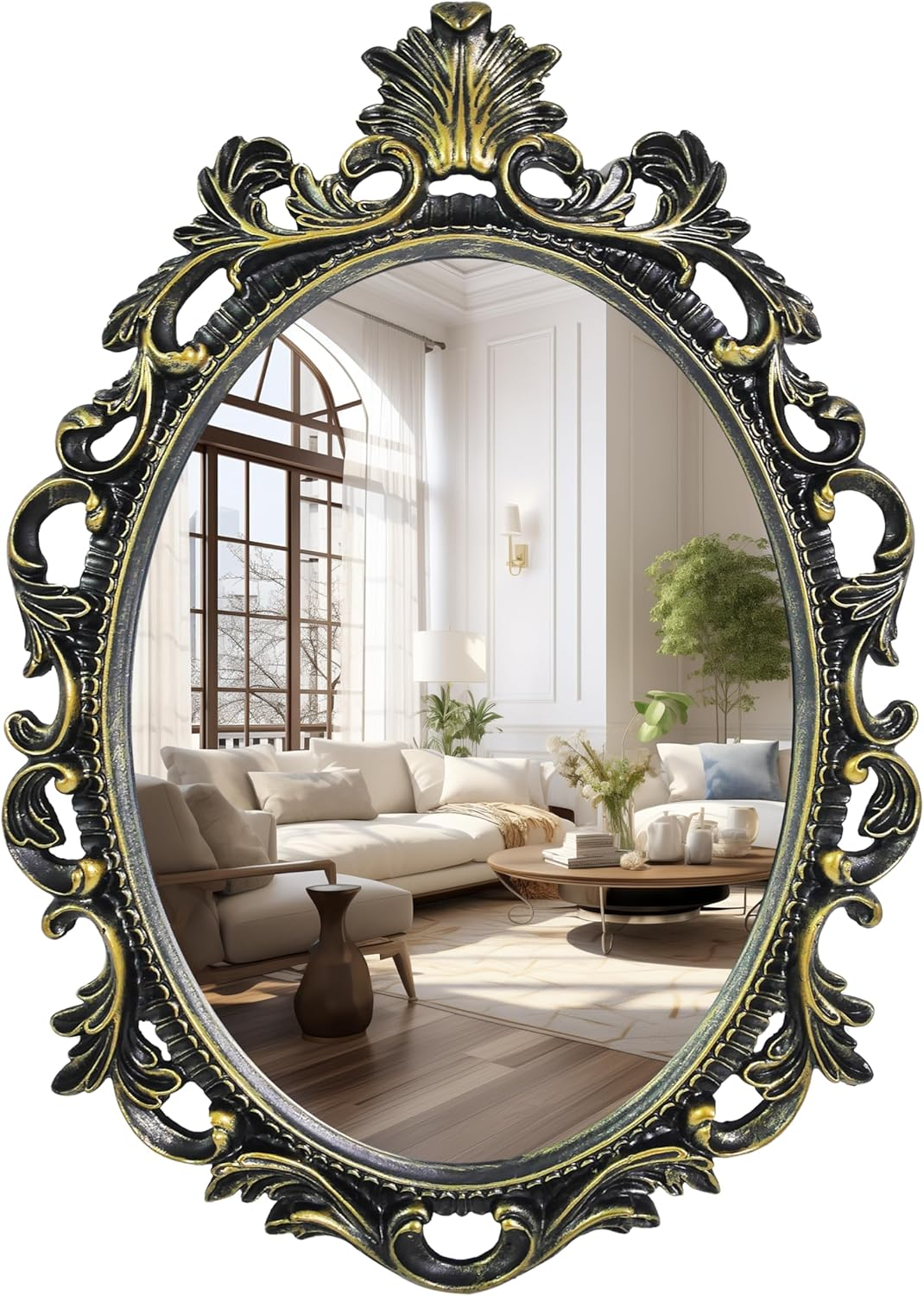 Simon'S Shop Oval Mirror Baroque Style Decorative Mirrors for Wall, 18.3 X 13 Inches, Gold, Vintage Decor