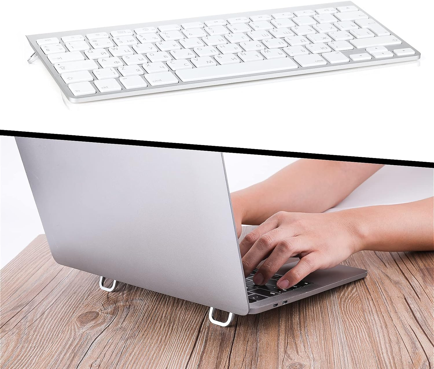 Abeillo 2PCS Portable Keyboard Riser, Self-Adhesive Mini Laptop Stand Invisible Computer Keyboard Stand for Desk, Laptop Feet Compatible with Pro/Air, Lenovo, Surface (Silver)