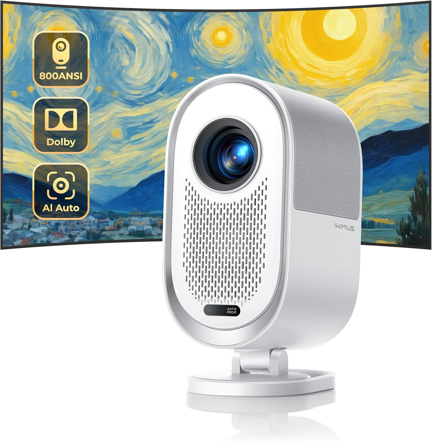 [AI Screen Adjustment/Dolby Audio] Projector 4K Support,700 ANSI Auto Focus/Keystone Portable Projector,Iwimius 1080P Full HD Enclosed Optical Engine Projector for Home Theater/Outdoor Movie/Iphone image number 1