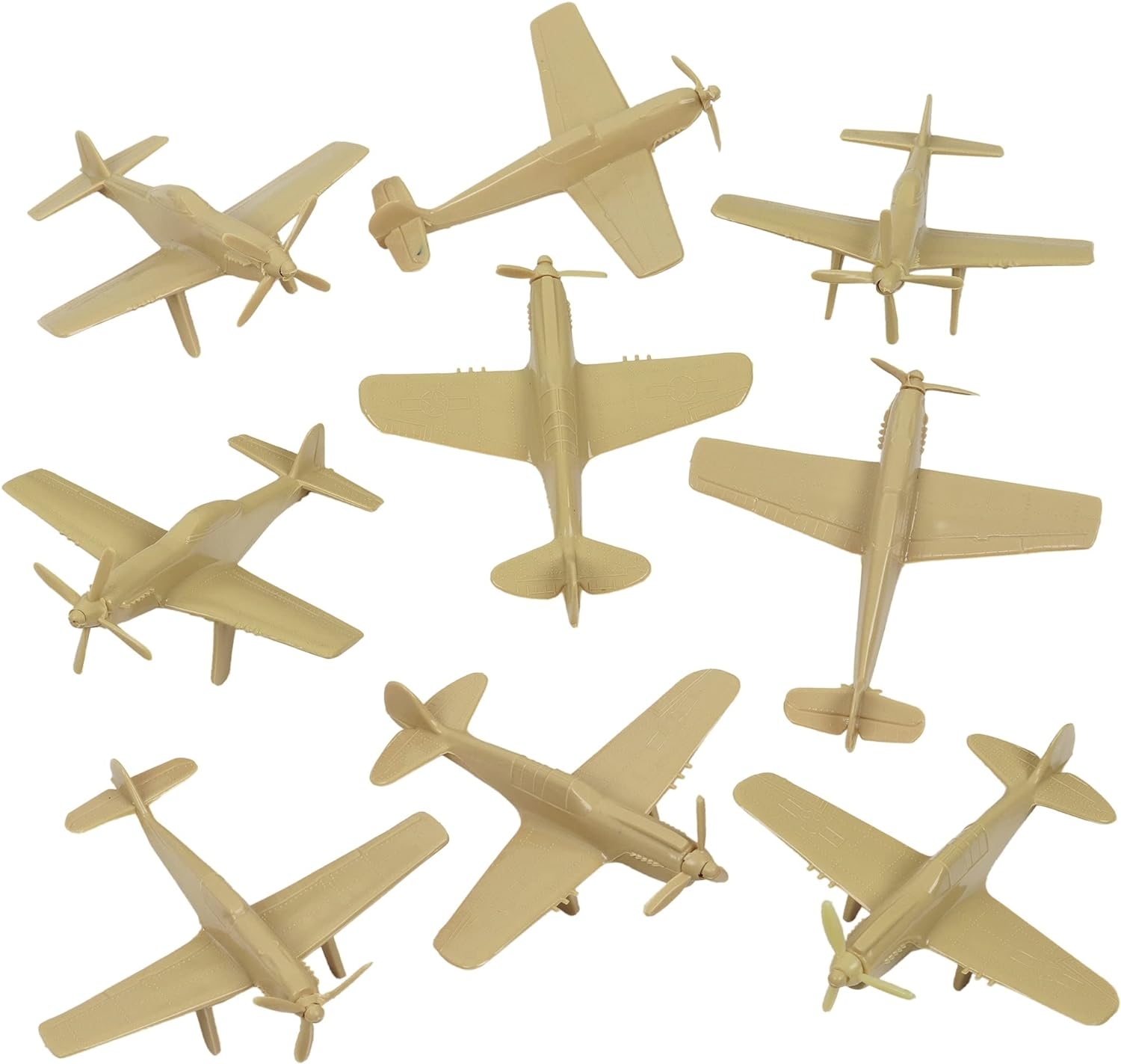 Tim Mee Toy Timmee WW2 Fighter Ace Planes - Tan 9Pc Plastic Army Men Airplanes USA Made 67727 - Black image number 2