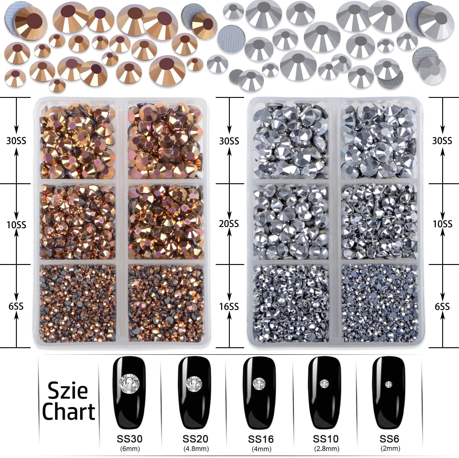 Lpbeads 6400 Pieces Metallic Rose Gold and Metallic Silver Hotfix Rhinestones Flat Back 5 Mixed Sizes Crystal round Glass Gems with Tweezers and Picking Rhinestones Pen image number 6