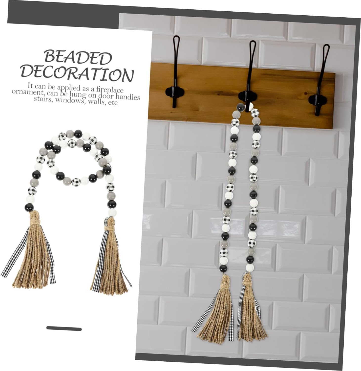 Wooden Beads Tassel Pendant Vintage Hanging Beaded Decoration Chic Party DIY Beaded Pendant for Indoor and Outdoor Decor image number 1