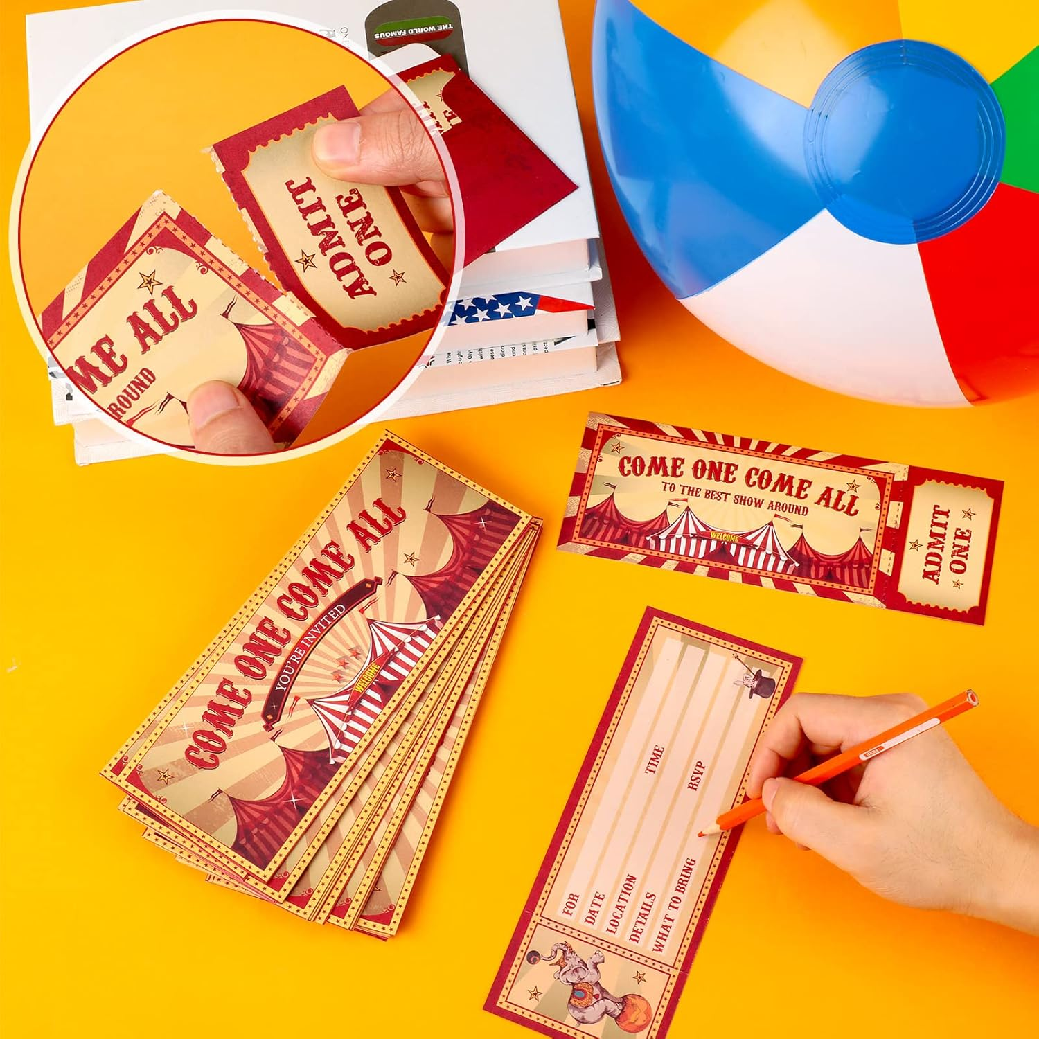 Fuutreo 50 Pcs Circus Invitations with Envelopes Vintage Circus Party Invitations Themed Circus Birthday Invitation Cards Double Sided Party Ticket Invites Cards for Children Circus Party Supplies - Bowling image number 5