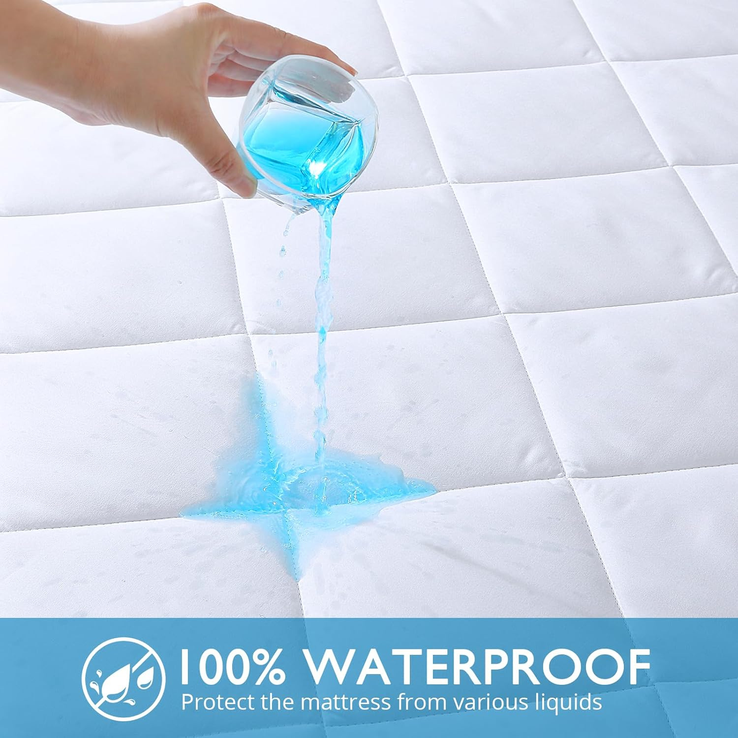 Quilted King Single Mattress Protector, YUGYVOB 100% Waterproof Mattress Protector, Cooling and Breathable Fitted Sheet, Deep Pocket 6"-21" image number 1