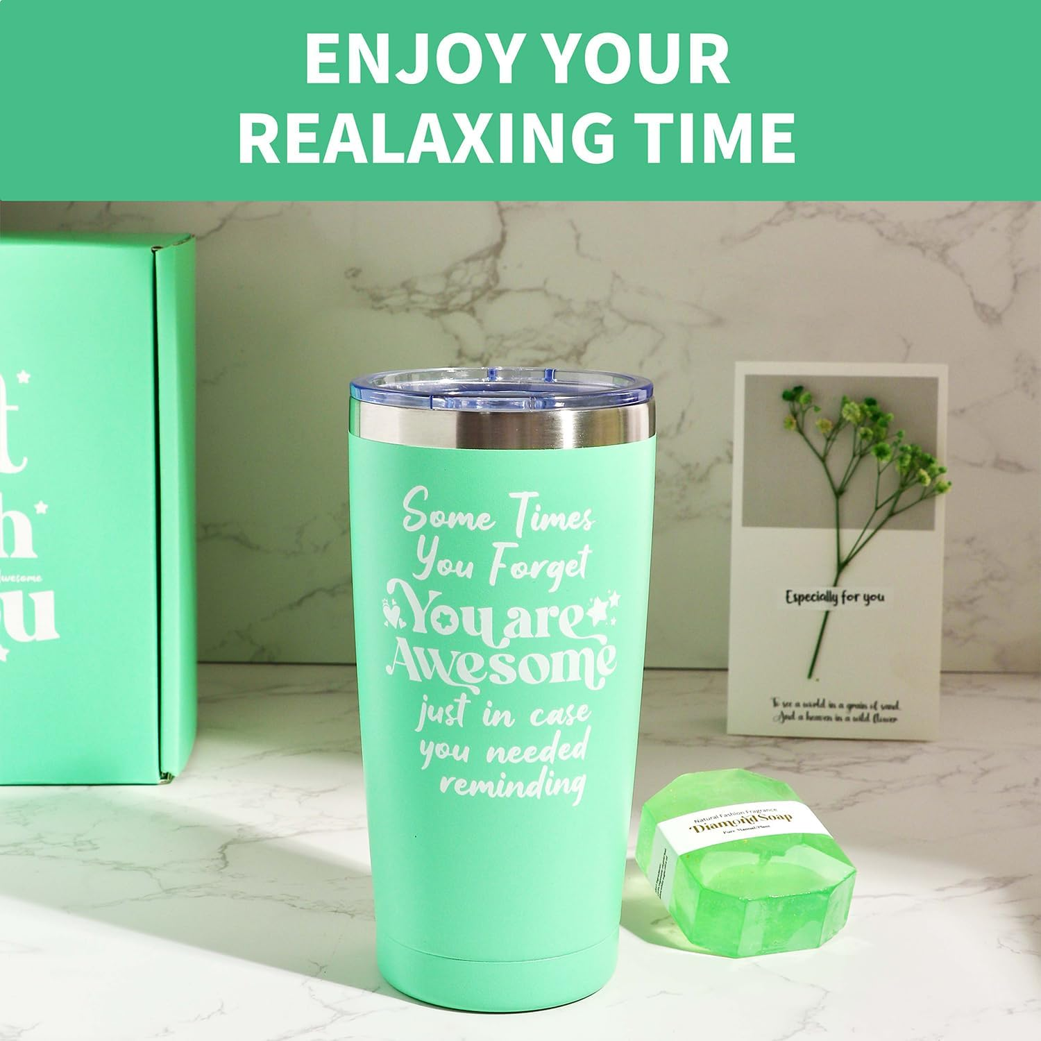 Birthday Gifts for Women,Gift Basket Set for Her Mom Sister Best Friend Girlfriend Wife, Mother'S Day,20 Oz Stainless Steel Tumbler (Green) image number 2