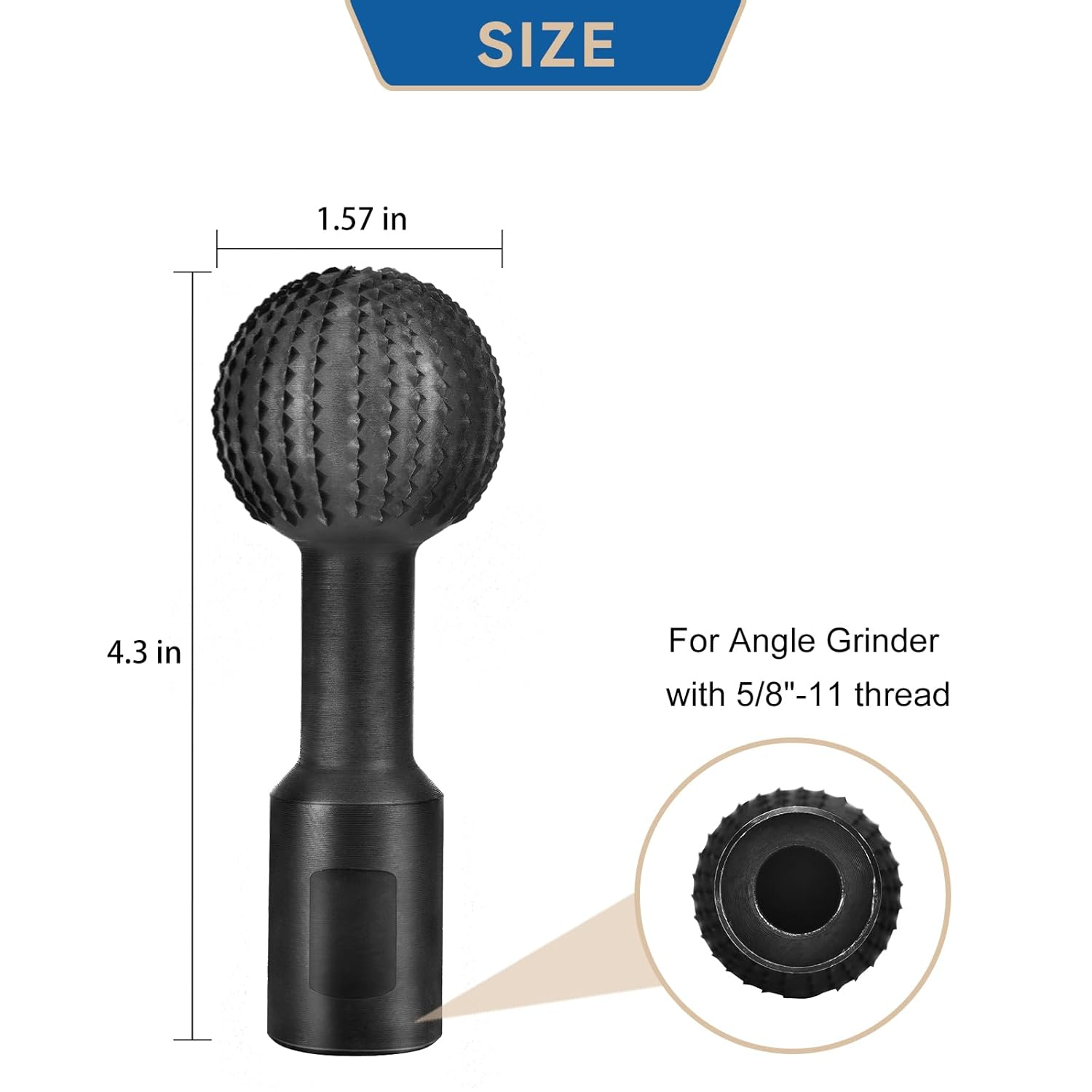 Jonphoe Sphere Rotary Burr with 5/8-11 Threads for 4 1/2" and 5" Angle Grinder, Carbon Steel Ball Gouge Angle Grinder Attachments for Woodworking Polishing Engraving image number 1